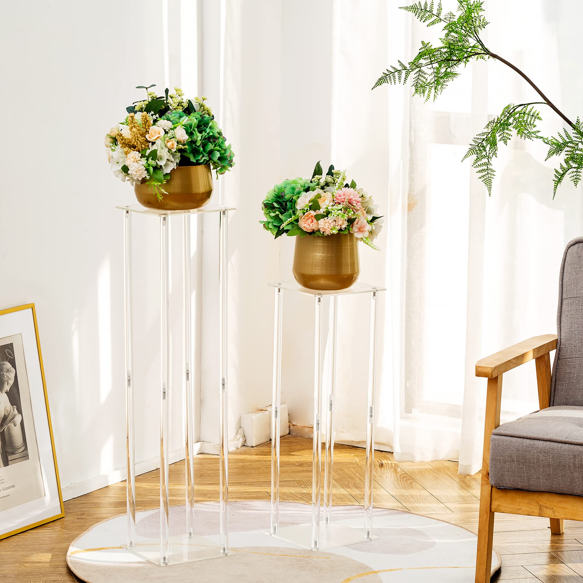2 Pack Clear Acrylic Column Flower Vases - 31.5 Inch Tall Geometric Centerpiece Vases for Wedding, Birthday Party & Home Decor | Elegant Table Decorations for Events, Dining Room & Living Room