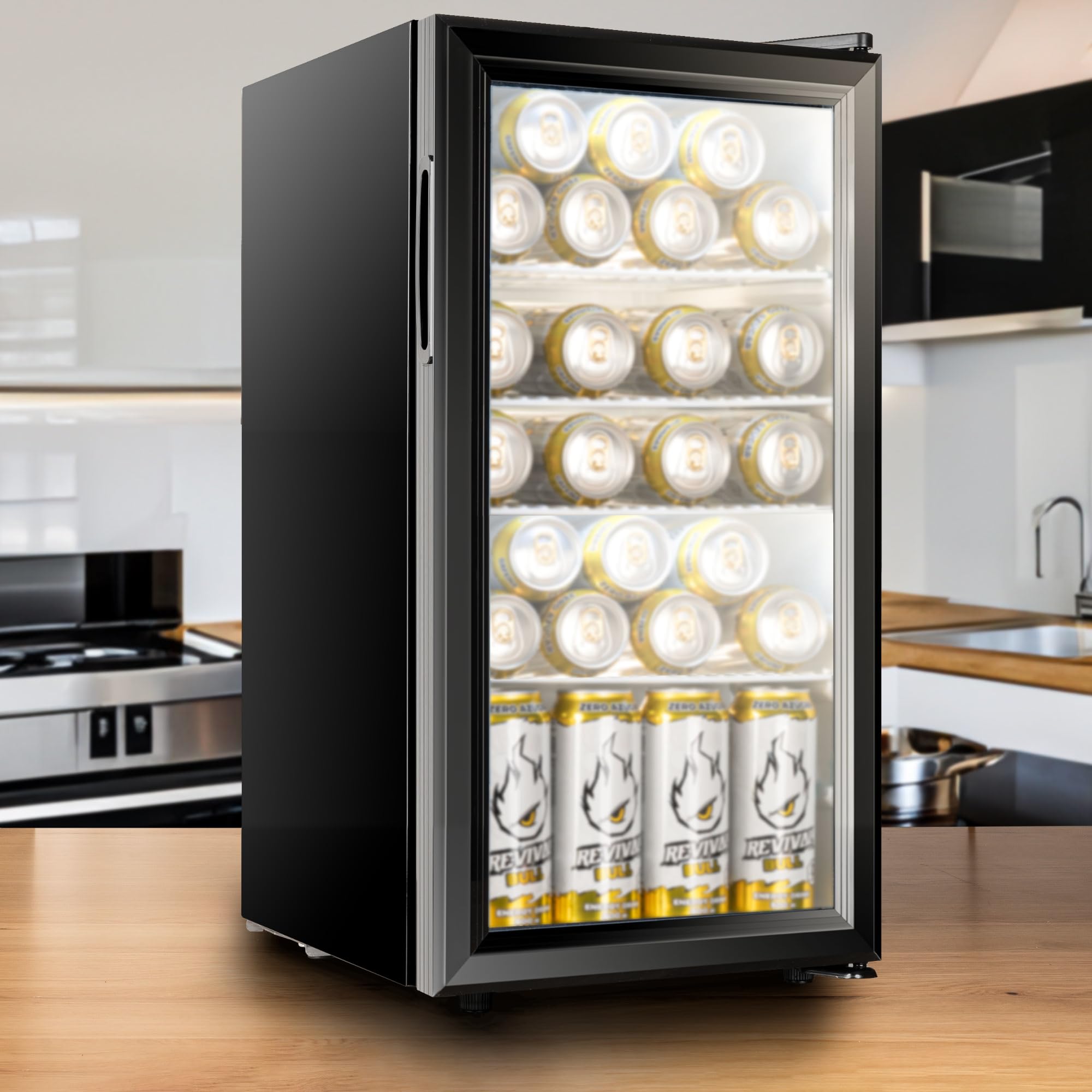35/52L Mini Fridge for Bedroom - Quiet & Energy Efficient Compact Refrigerator with Glass Door (0-10°C) - Perfect for Drinks, Snacks, Cosmetics, and Small Spaces (68L Capacity)