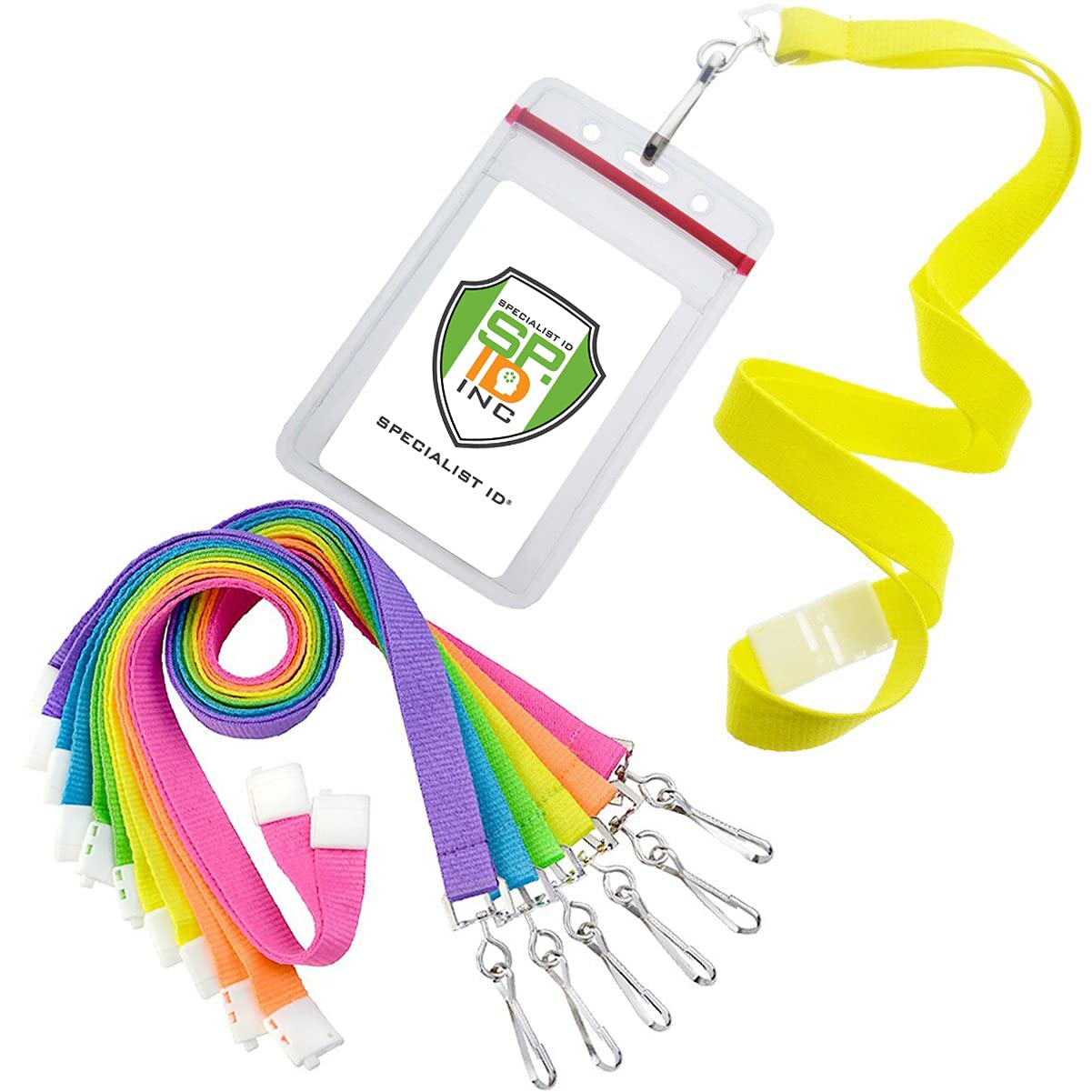 Bright Neon Lanyards with Badge Holder - 12 Pack for Cruise, Theme Park & School IDs