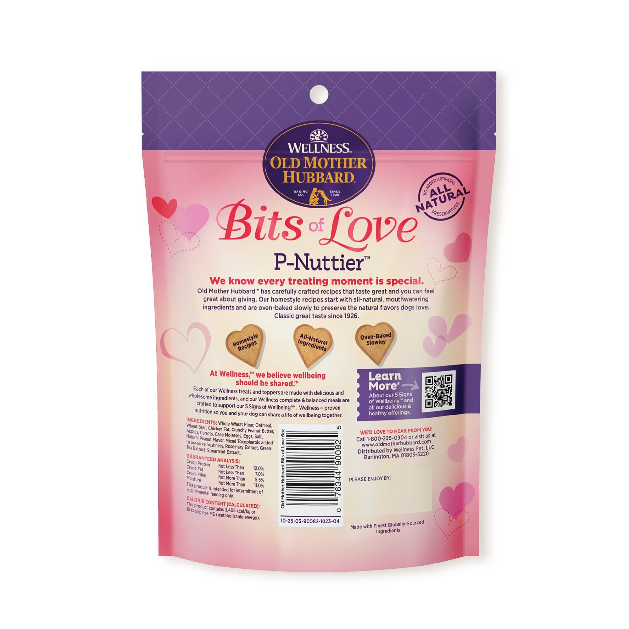 Old Mother Hubbard Wellness Bits of Love P-Nuttier Natural Peanut Butter Dog Treats - 6oz Bag | Healthy Valentine's Day Dog Biscuits | Grain-Free Training Rewards for Small & Large Dogs | Perfect for Special Occasions, Birthday Gifts & Daily Snacks