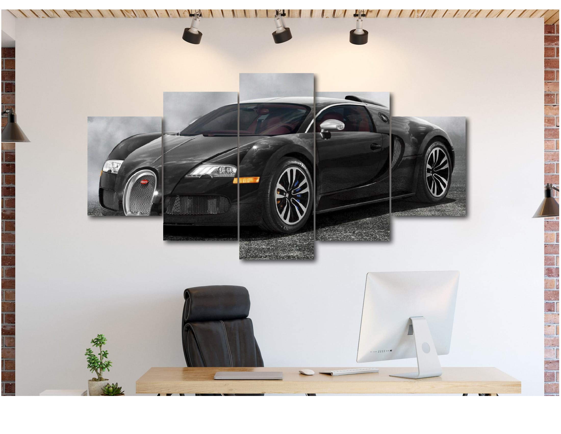 5 Piece Luxury Canvas Wall Art - Sports Cars & Supercar Posters (Bugatti Veyron) - Modern Home & Office Decor for Car Enthusiasts & Auto Lovers