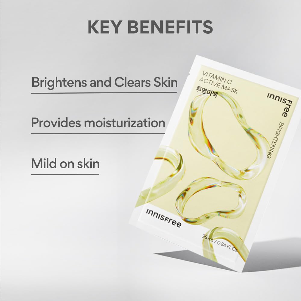 Innisfree Skin Clinic Mask - Vitamin C Brightening Sheet Mask for Glowing Skin | Korean Skincare for Hydration & Radiance | Perfect for Daily Use & Spa Nights