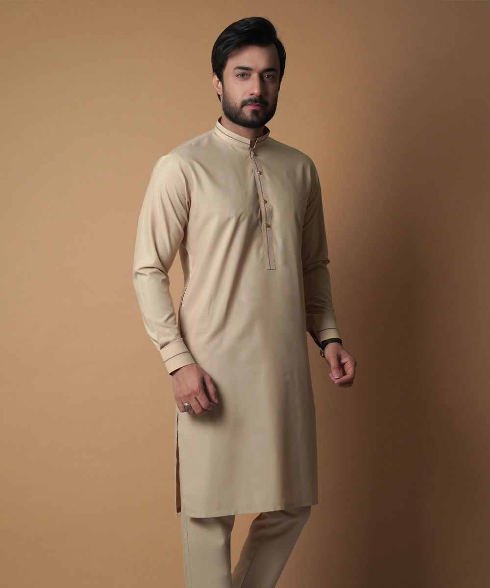 Stylish Beige & Light Gold Kurta Pants Set for Women | Comfortable Ethnic Wear for Festivals, Parties & Casual Outings