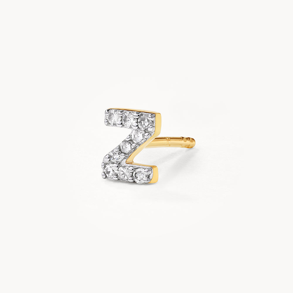 10k Gold Diamond Letter Z Single Stud Earring - Minimalist Initial Jewelry for Women, Perfect for Everyday Wear & Gifts