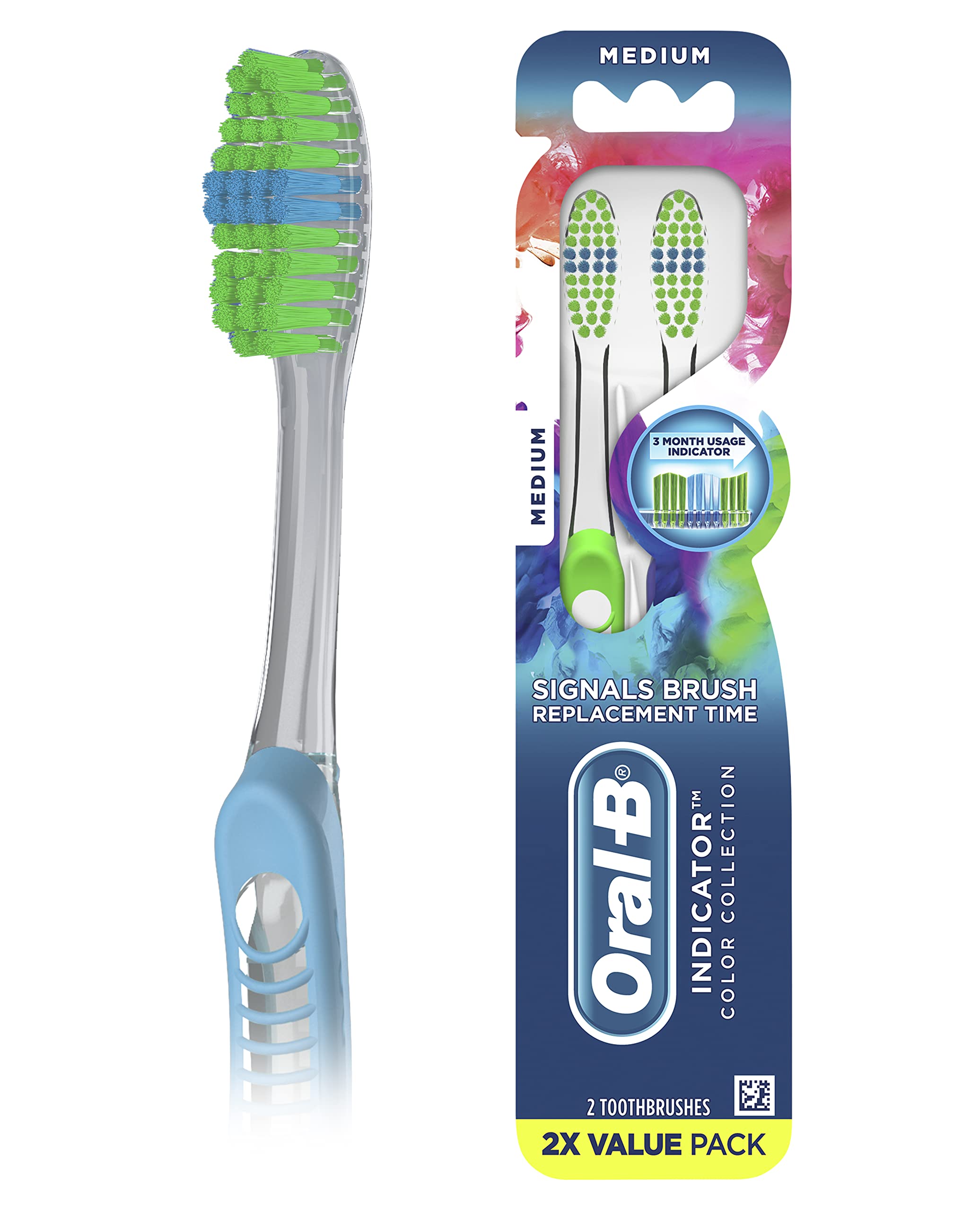 Oral-B Indicator Color Collection Toothbrushes - Medium Bristles (2-Pack) - Soft Toothbrush for Adults & Kids - Perfect for Travel, Home & Daily Oral Care