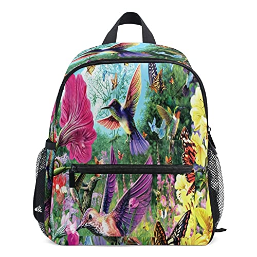 Spring Flower & Hummingbird Kids Backpack - Cute Toddler Backpack for Preschool & Nursery - Lightweight School Bag for Boys & Girls - Perfect for Daycare, Travel & Outdoor Adventures