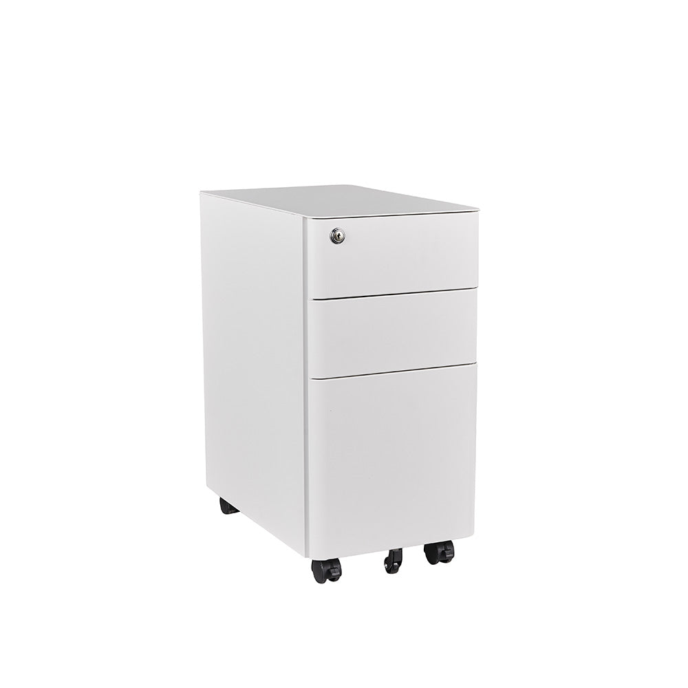 MARLO 3-Drawer Slim Mobile Pedestal Cabinet - White | Compact Rolling File Storage for Office & Home Workspace Organization