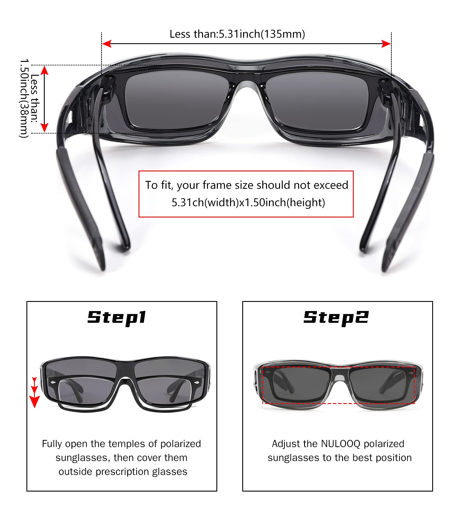 NULOOQ Polarized Sunglasses for Men & Women - Fit Over Prescription Glasses with Wrap Around Design - Perfect for Driving, Fishing & Outdoor Activities