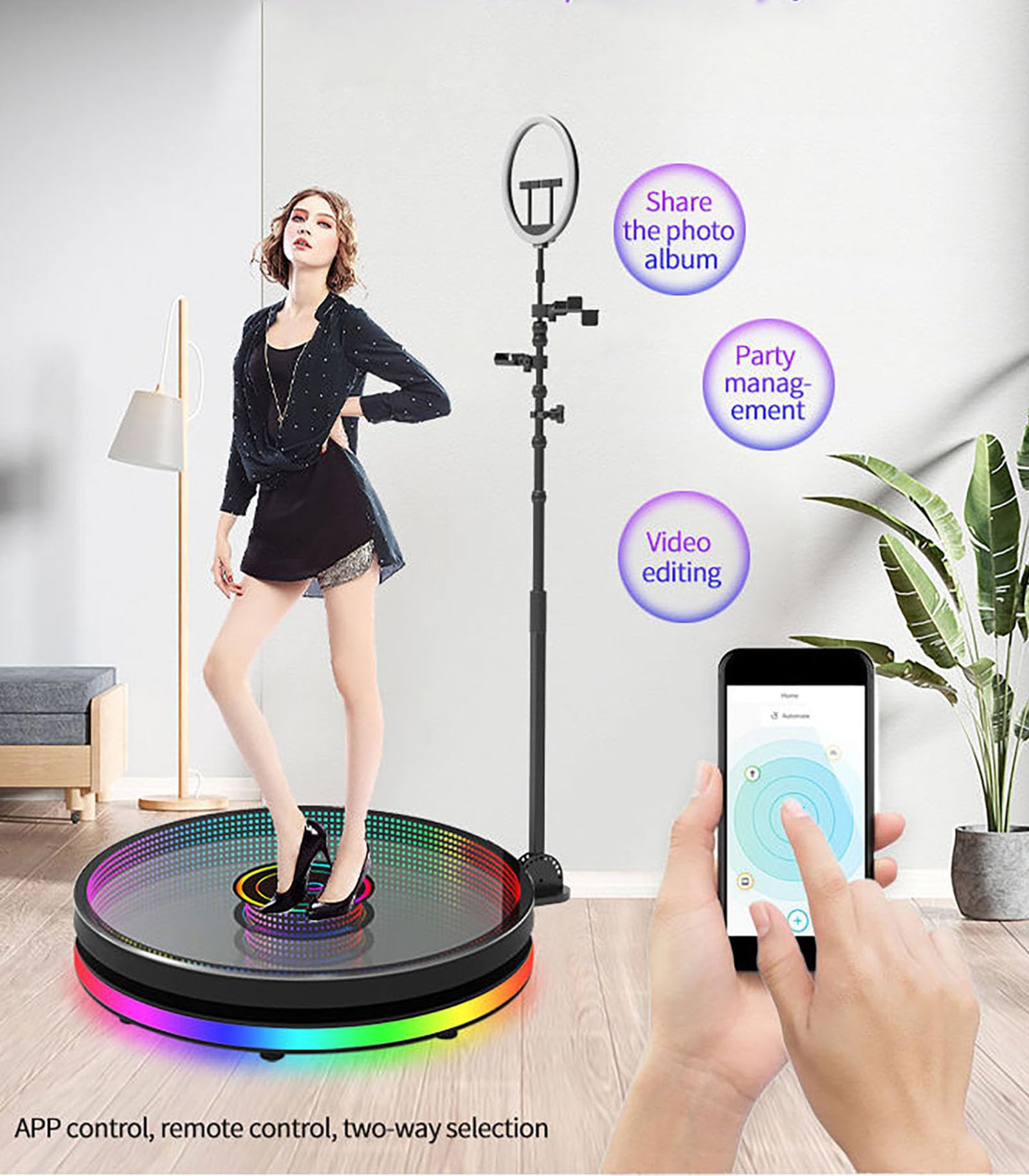 FXNFXLA 360 Magic Glass Photo Booth Machine - Automatic Spin Camera with Remote Control for Parties & Events - 80cm/31.5in Selfie Platform - Perfect for Weddings, Birthday Celebrations & Corporate Functions