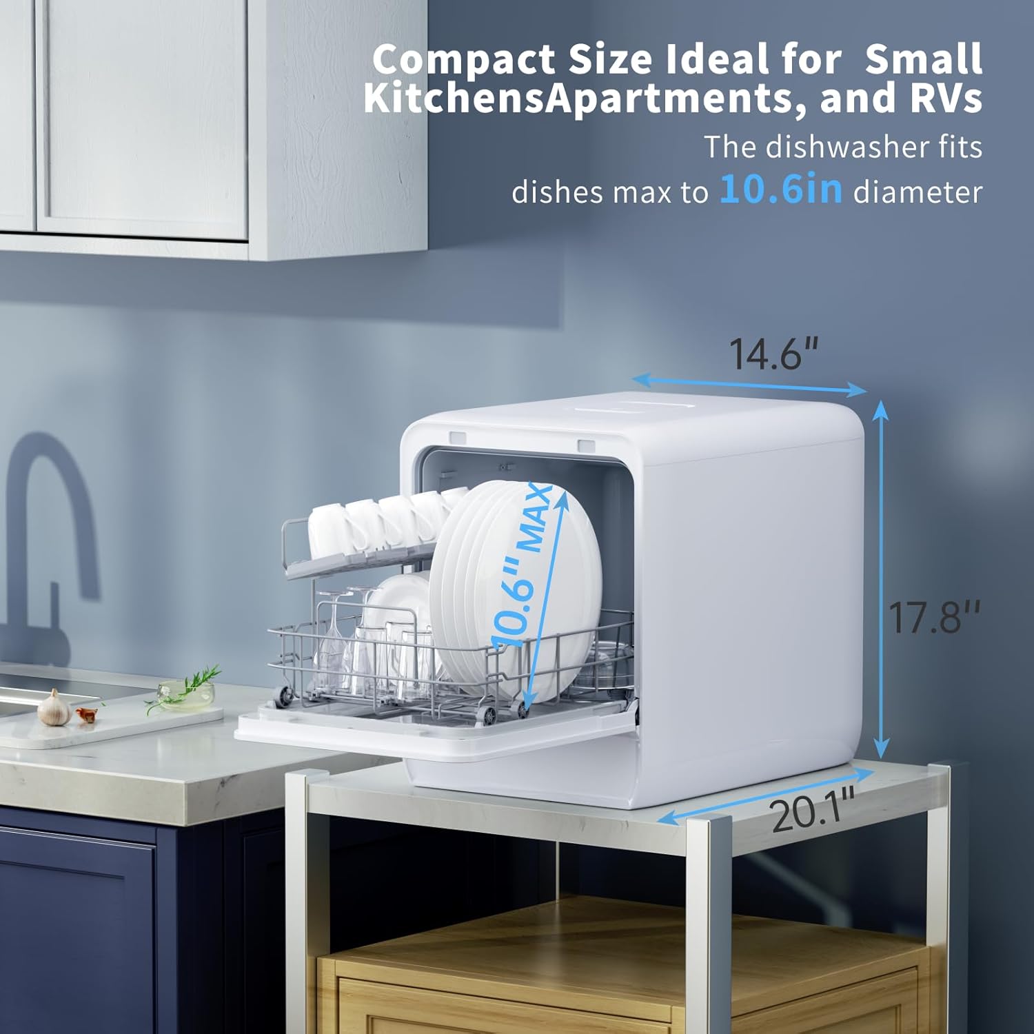Portable Countertop Dishwasher with Built-in Water Tank - Compact 3 Place Setting Mini Dishwasher for Small Kitchens, Apartments, RVs & Dorms - Energy Efficient & Quiet Cleaning Solution