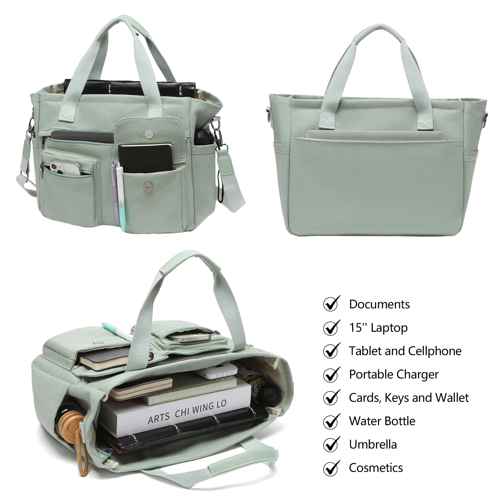 2Pcs Large Canvas Tote Bags for Women - Durable Laptop Work Bag, Crossbody Shoulder Hobo Messenger Purse for Travel, Gym & Daily Use | Perfect for Office, Shopping & Weekend Getaways