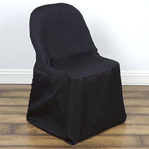 50 Pack Black Round Polyester Chair Covers - Washable Folding Seat Covers for Wedding, Party, Banquet & Dining Decor - Elegant Reception Table Linen Supplies for Home & Event Decorations