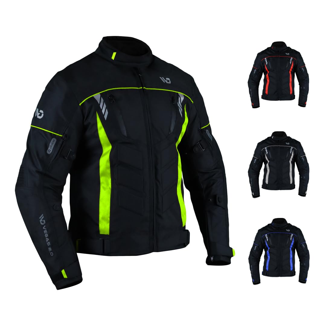 WD CE Armored Motorcycle Jacket for Men - Breathable Cordura Fabric with Padding & Reflective Strips for Night Riding | Protective Powersports Gear (Vegas 2.0) - Yellow, 4XL | Ideal for Street Biking, Commuting & Adventure Tours