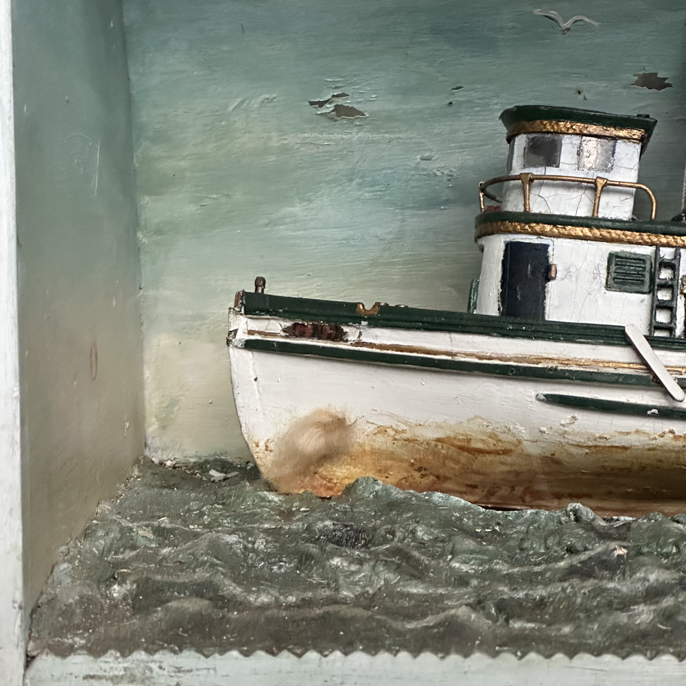 Vintage 20th Century Tug Boat Model - Detailed Collectible Ship Diorama for Home Decor, Office Display & Nautical Theme Gifts