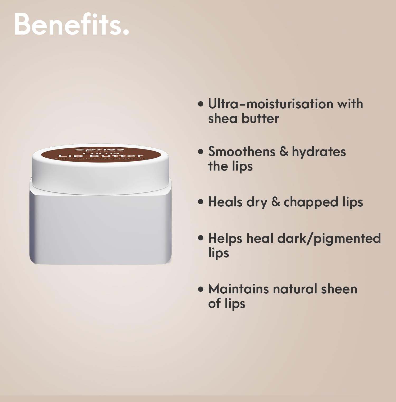 Spriea Herbals Cocoa Lip Butter - Hydrating & Nourishing for Dry, Dark, Pigmented Lips | Enriched with Rose Oil, Mango Seed Oil, Lavender Oil, Licorice Oil & Vitamin E | Perfect for Daily Lip Care, Winter Protection & Natural Lip Treatment