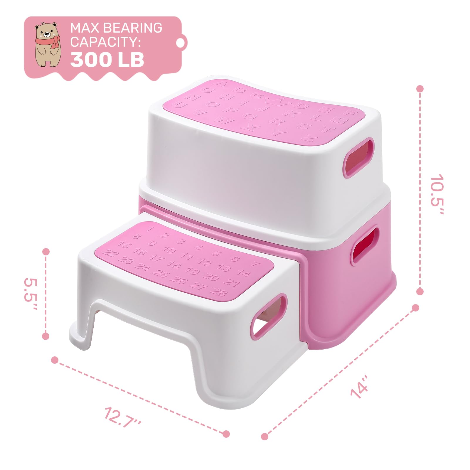 GARVEE 2-Step Toddler Stool for Potty Training & Bathroom Use - Non-Slip Kids Step Stool with ABC/Numbers - Perfect for Toilet Training, Kitchen & Bathroom Safety (Pink)