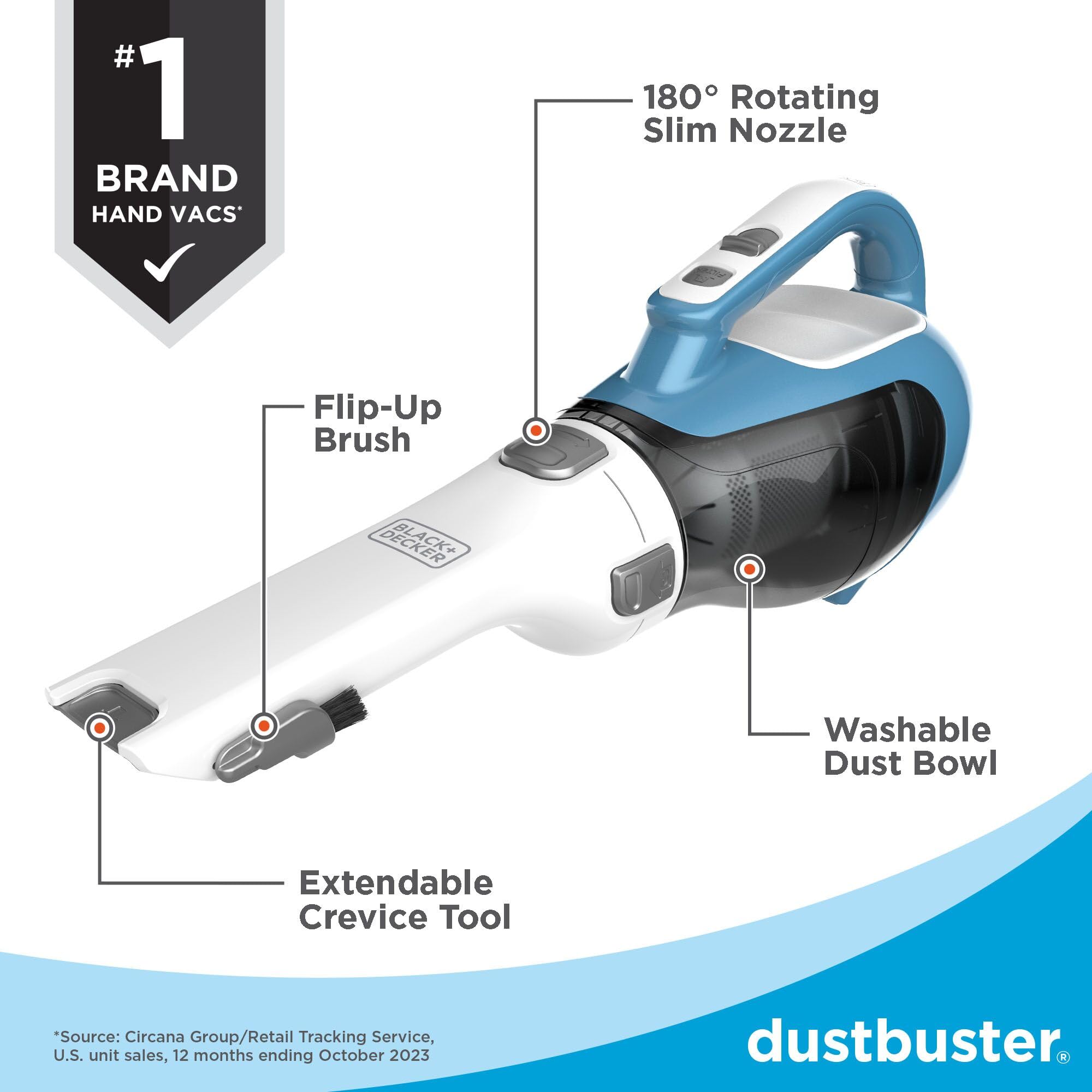 BLACK+DECKER Dustbuster AdvancedClean Cordless Handheld Vacuum Cleaner - Powerful 20V Lithium Battery, Lightweight for Home, Car, Stairs & Pet Hair Cleaning with Crevice Tool (CHV1410L) | Perfect for Quick Cleanups on Furniture, Carpets & Hard-to-Reach Areas