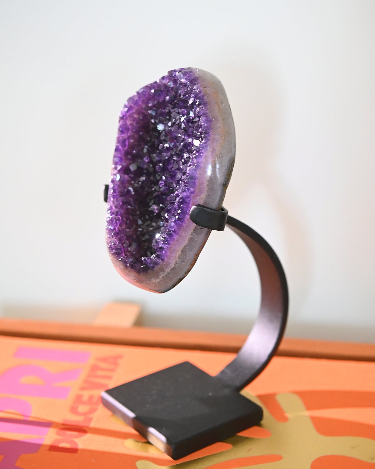 Natural Amethyst Crystal Geode on Wooden Stand - 3.6lbs Healing Stone for Home Decor, Meditation & Spiritual Gifts