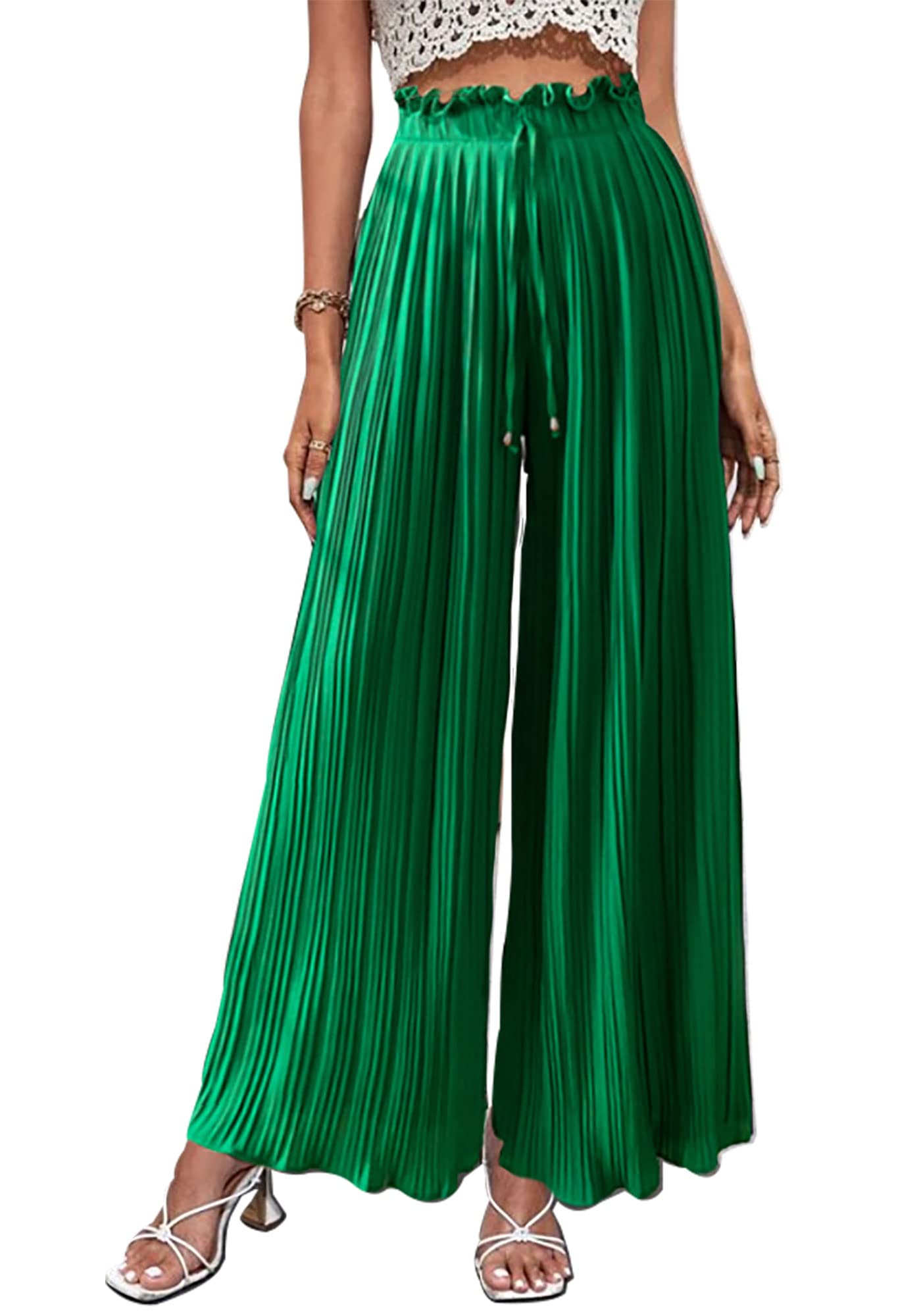 ETATNG Women's Wide Leg Capri Pants - Flowy Stretchy Palazzo Pants with Drawstring Waist & Pockets - Comfortable Casual Summer Beach Wear for Women
