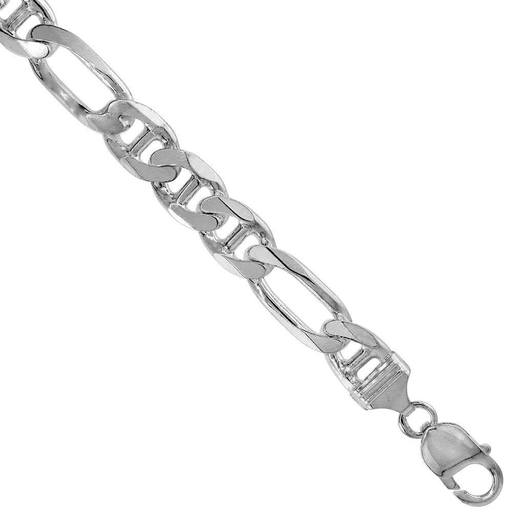 Sterling Silver 10.5mm Figarucci Link Chain Necklace & Bracelet Set - Nickel Free, Beveled Edges, Made in Italy (7-30 Inch) - Perfect for Everyday Wear, Gifts, and Special Occasions