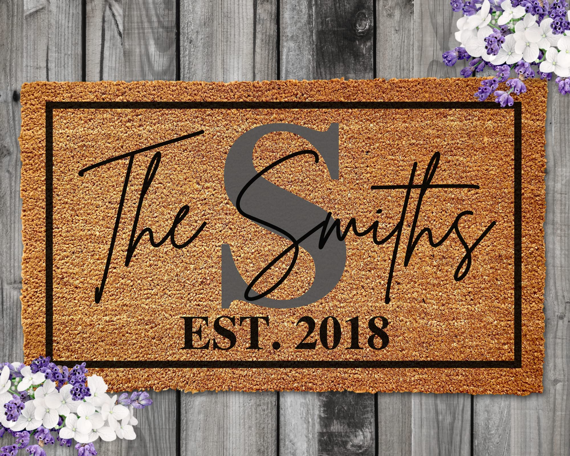 Custom Personalized Wedding Gift - Monogrammed Last Name Doormat for Couples | Family Name Welcome Mat | 18
