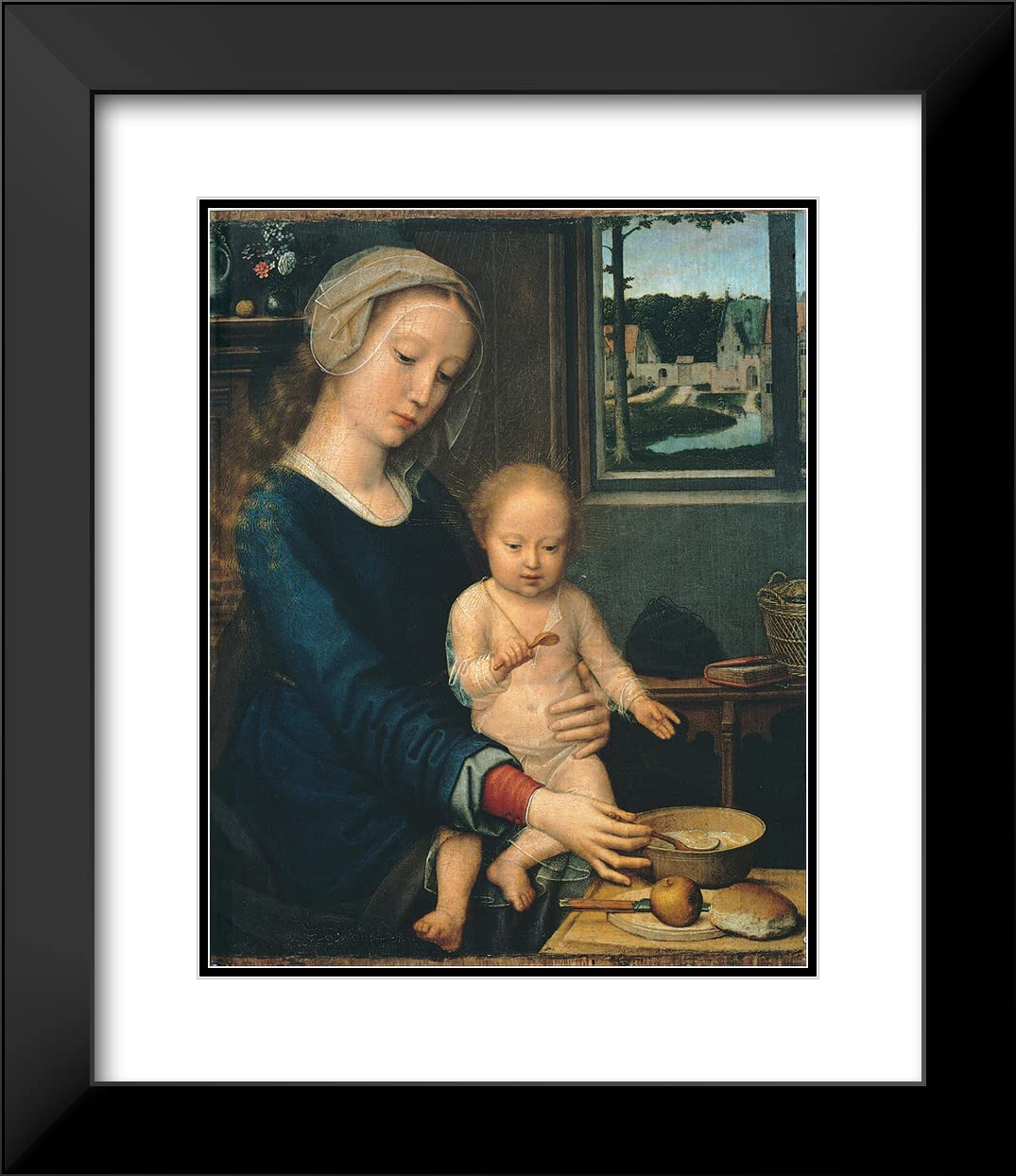 Gerard David 20x24 Black Modern Framed Museum Art Print - Madonna and Child with the Milk Soup (1510-1515) | Wall Decor for Living Room, Bedroom & Office | Renaissance Art Reproduction