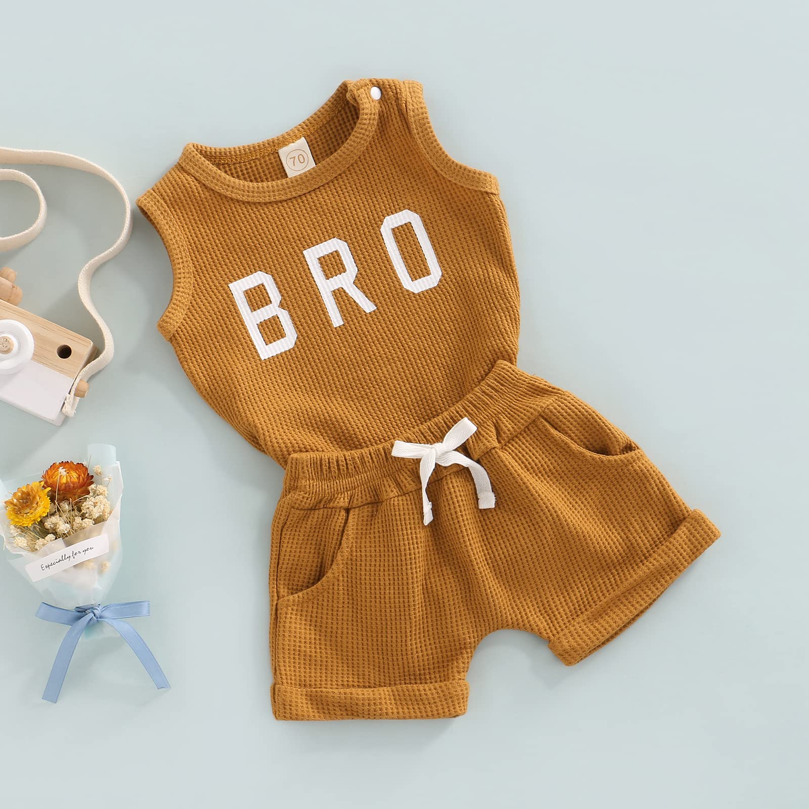 Newborn Baby Boy & Girl Summer Outfit - 2-Piece Sleeveless Tank Romper & Waffle Knit Shorts Set | Soft Casual Clothes for Playtime & Outdoor Activities