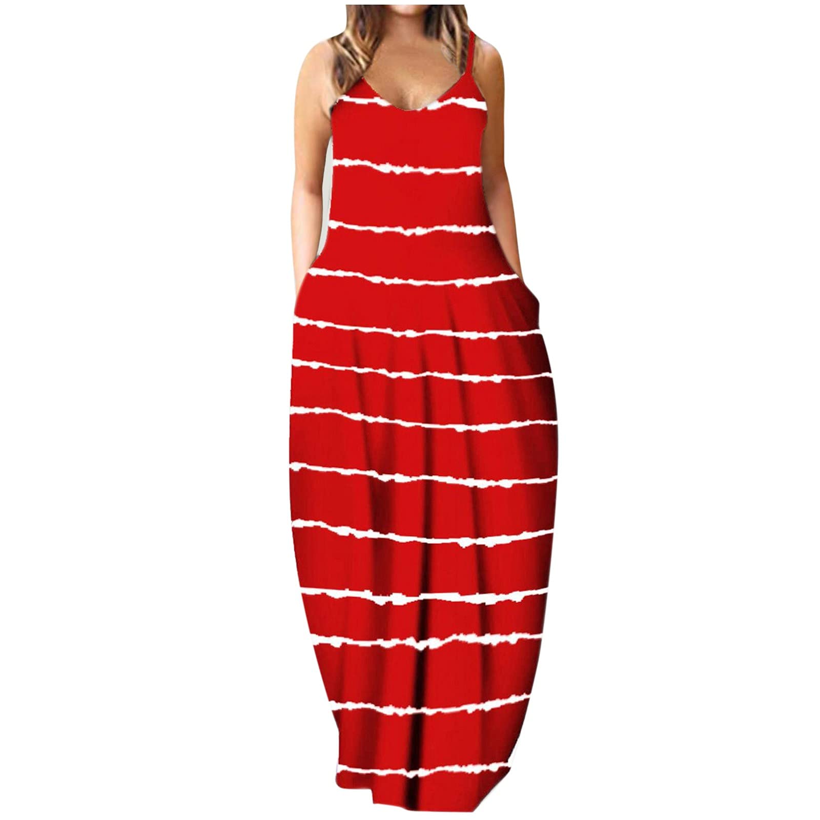 Women's Summer Sleeveless Striped Casual Dress with Pockets - Loose Fit Fashion Slip Dress for Beach, Vacation & Everyday Wear