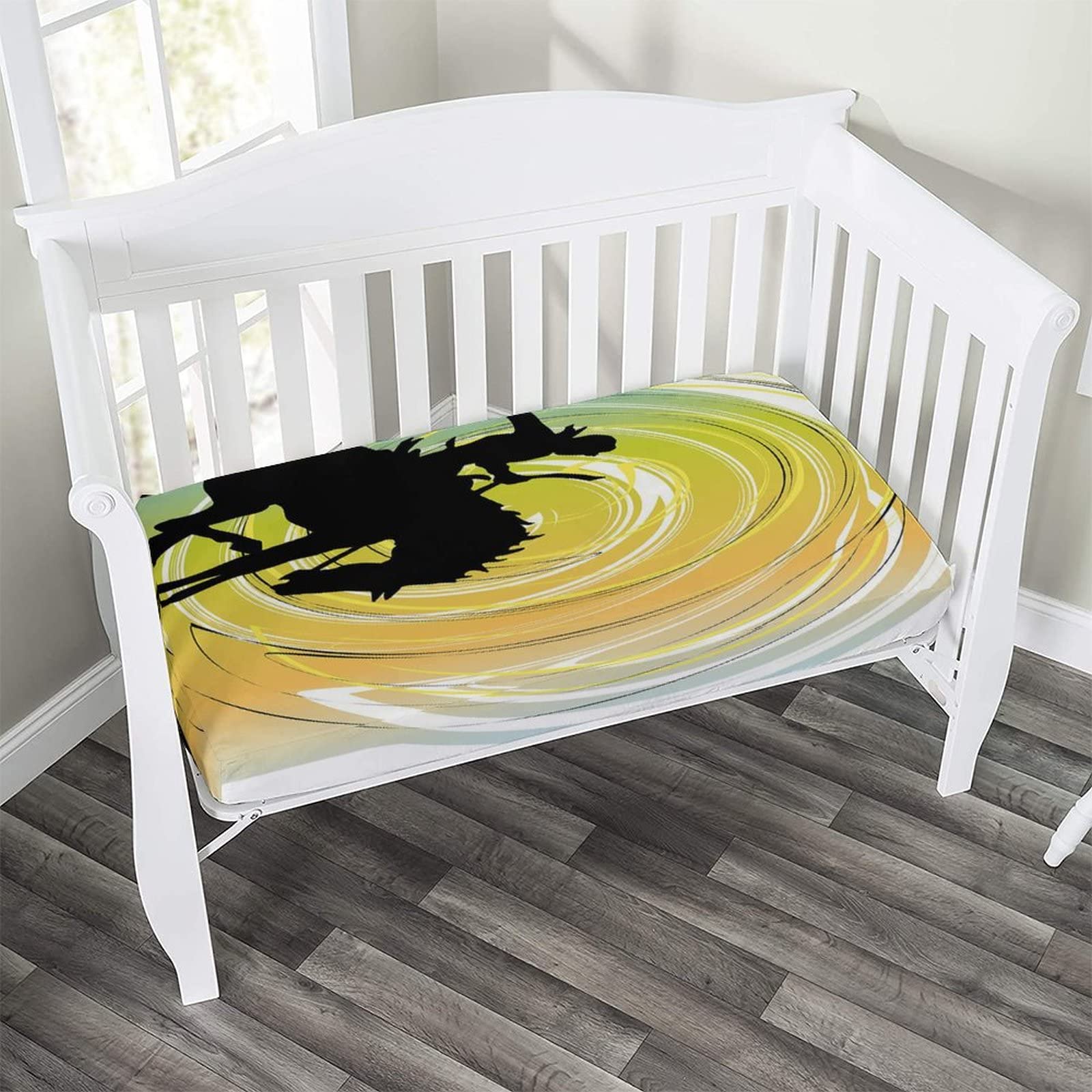 Western Style Microfiber Crib Sheet - Soft Silky Fitted Toddler Mattress Cover 28x52 Inches with Galloping Horse Cowboy Print - Colorful Abstract Nursery Bedding for Baby & Kids | Perfect for Western Themed Nurseries and Cowboy Decor