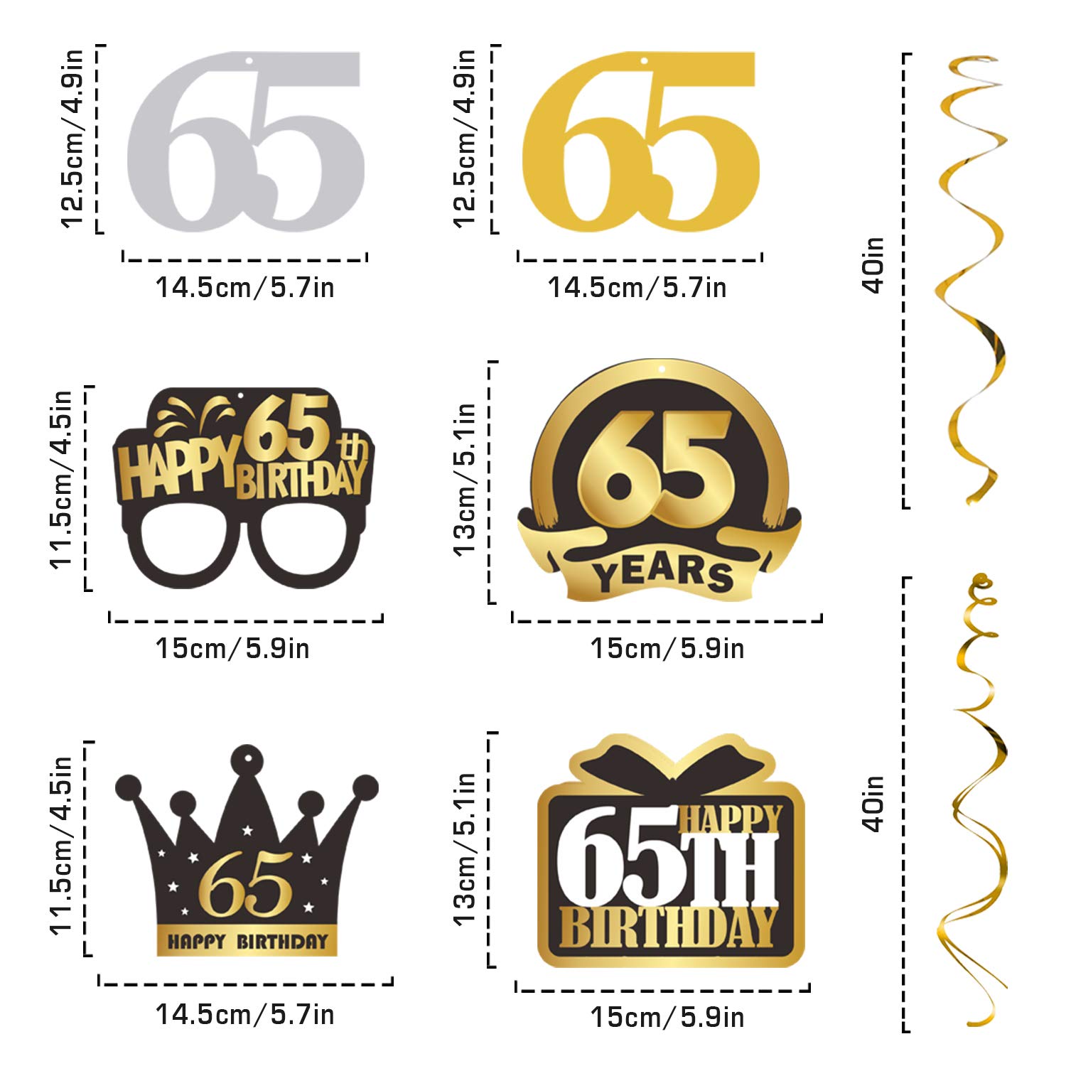 LINGTEER Happy 65th Birthday Decorations Set - Swirl Streamers, Cheers Banner & Hanging Backdrop for 65th Birthday Party Decor | Perfect for Milestone Celebrations, Retirement Parties & Family Gatherings