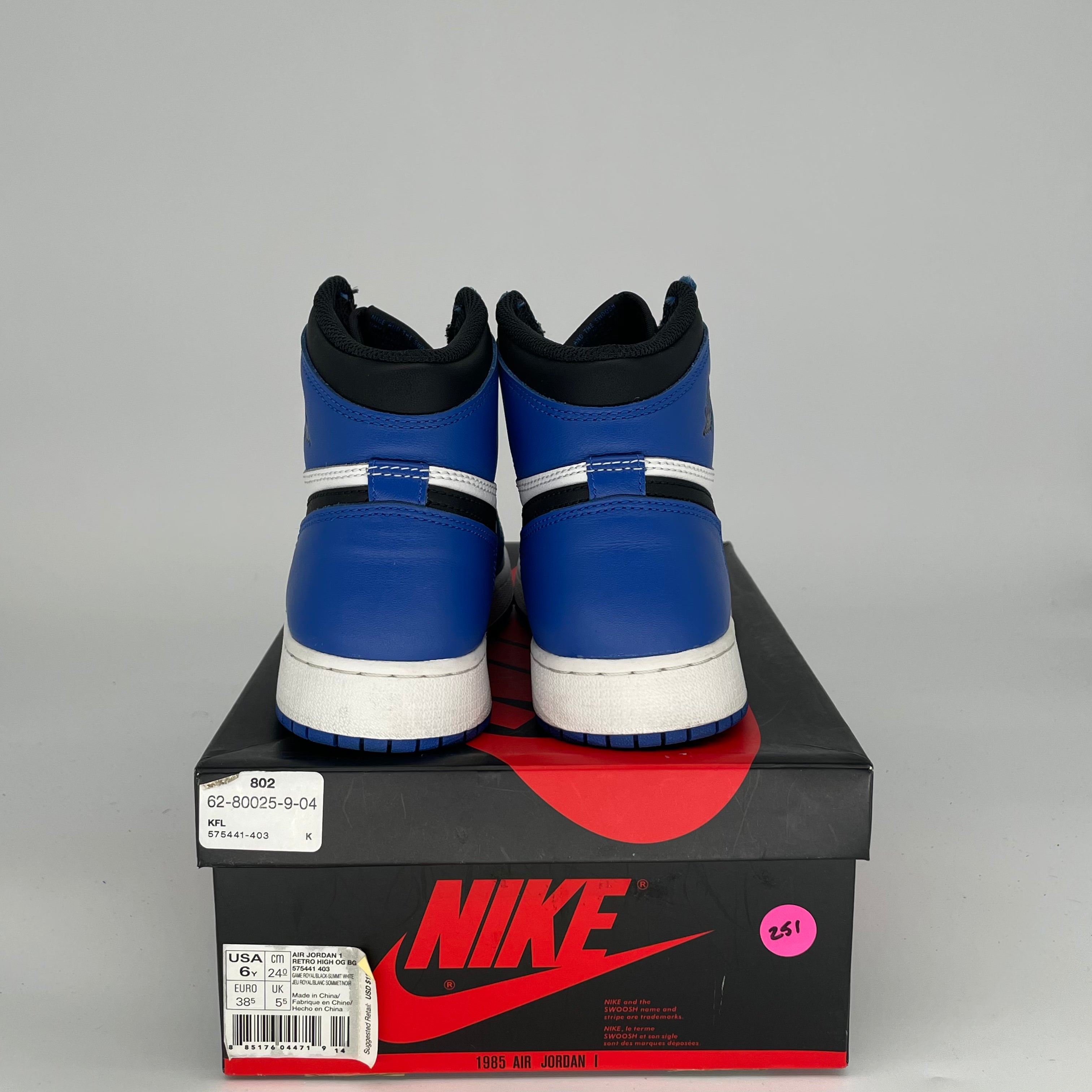Original: AIR JORDAN 1 GAME ROYAL SIZE 6/7.5w 575441 403   Optimized: Air Jordan 1 Retro High OG 'Game Royal' Basketball Shoes - Men's/Women's Size 6/7.5 (575441-403) - Perfect for Streetwear & Sneaker Collectors