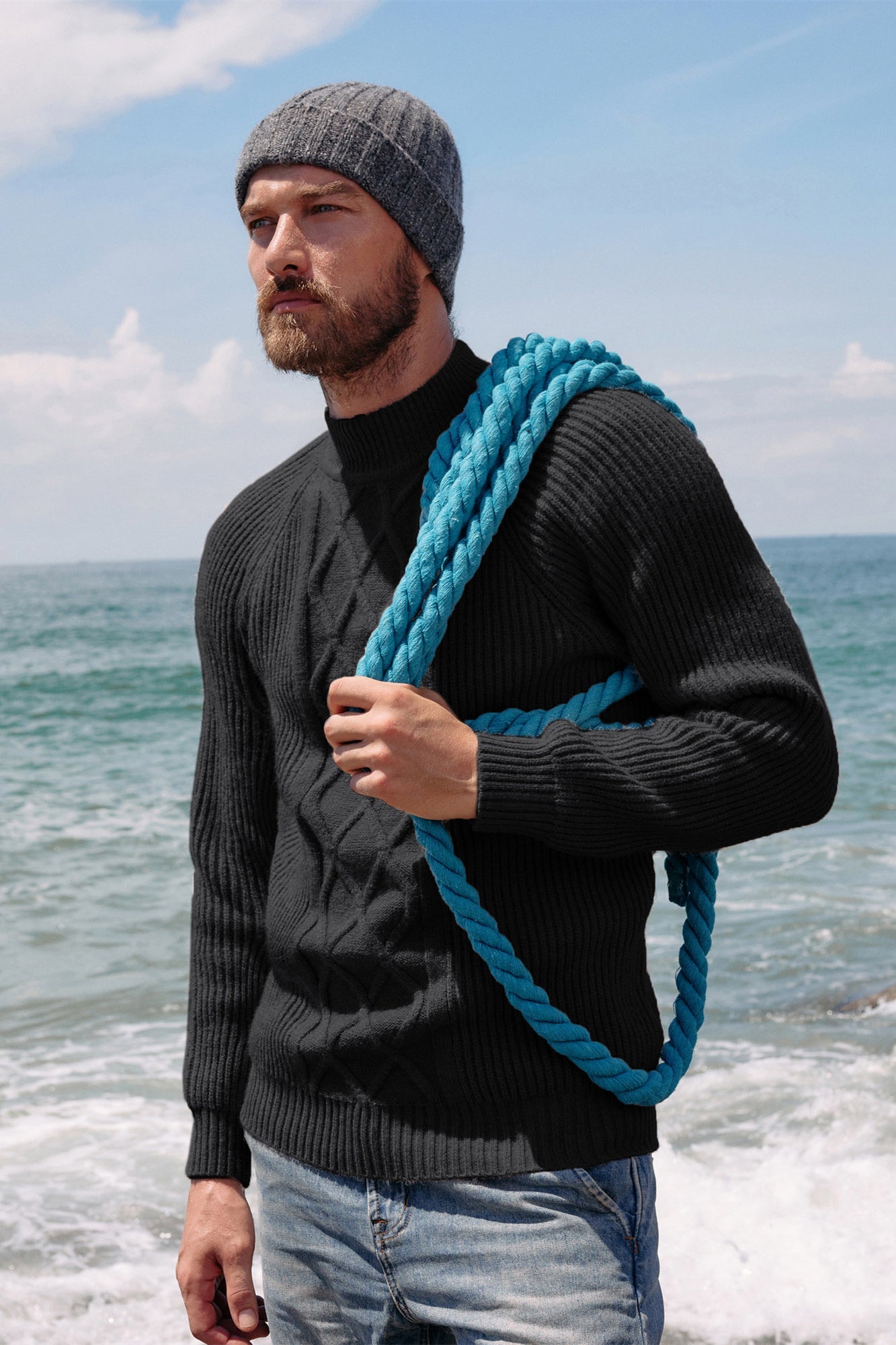 Men's Casual Cable Knit Mock Neck Pullover Sweater - Warm Winter Fashion for Office & Outdoor Activities