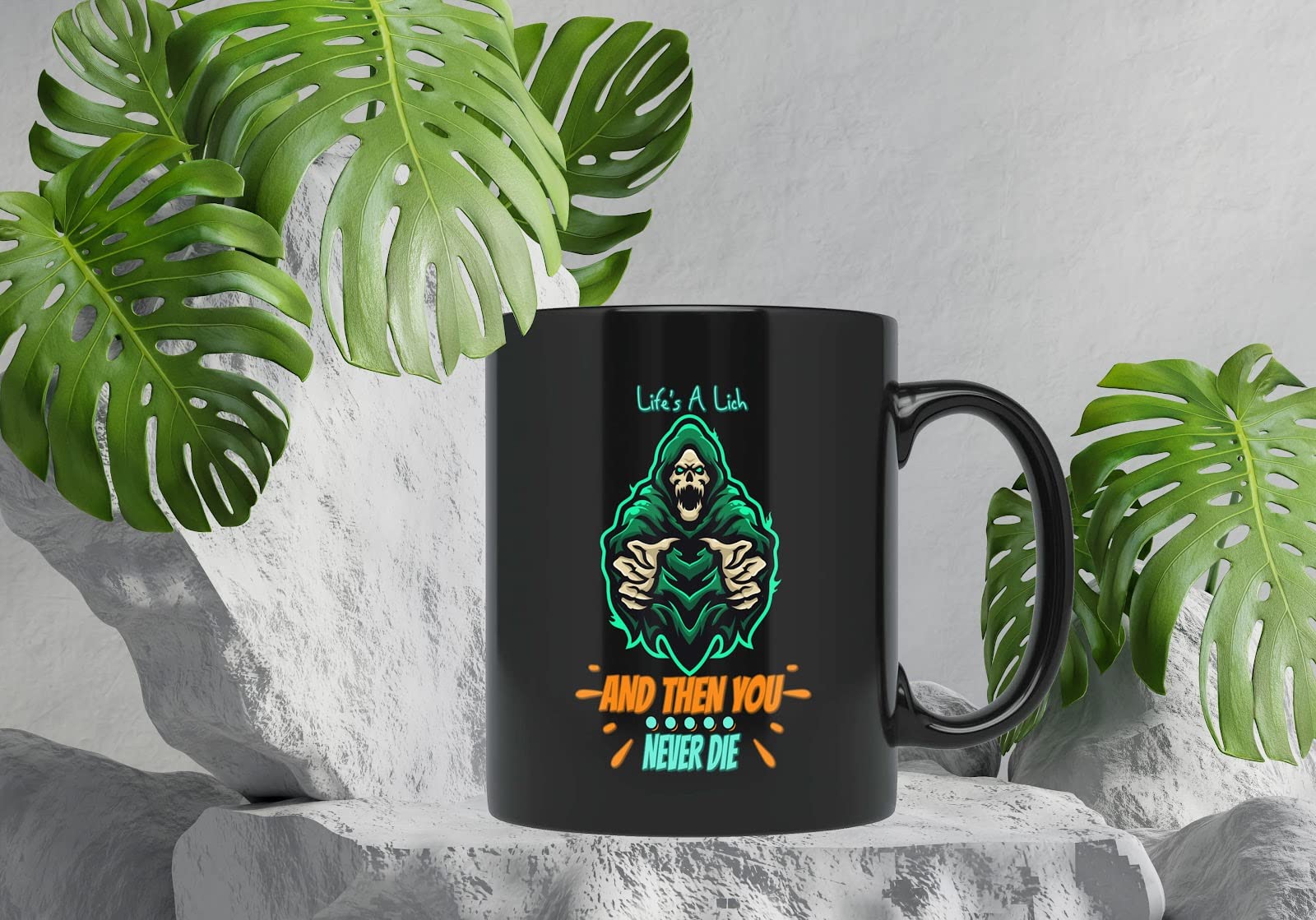 Funny Halloween Coffee Mug - Life's A Lich And Then You Never Die - Pumpkin Design Ceramic Cup - Gift for Coffee Lovers - Perfect for Halloween Parties, Office Humor & Everyday Coffee Breaks