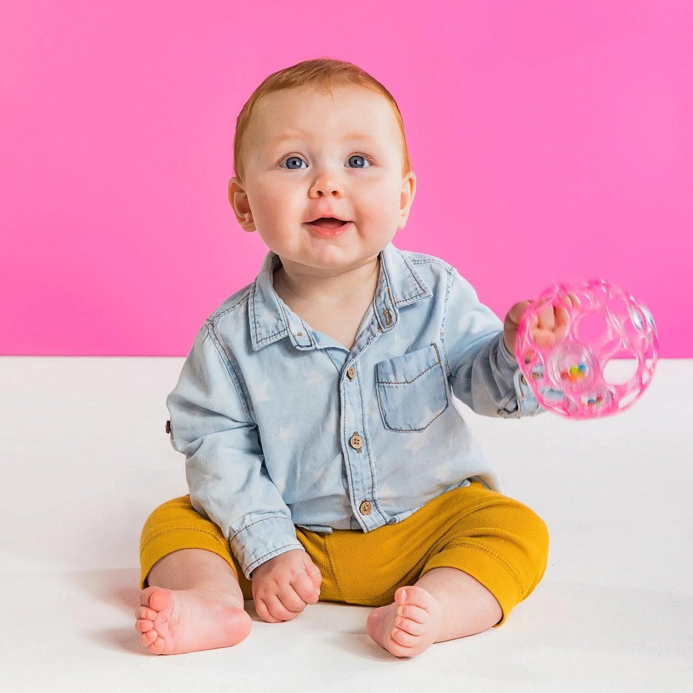 Bright Starts Oball 4 Rattle - Easy-Grip Baby Toy with Colorful Beads (Single Pack) - Perfect for Infant Sensory Play & Early Development