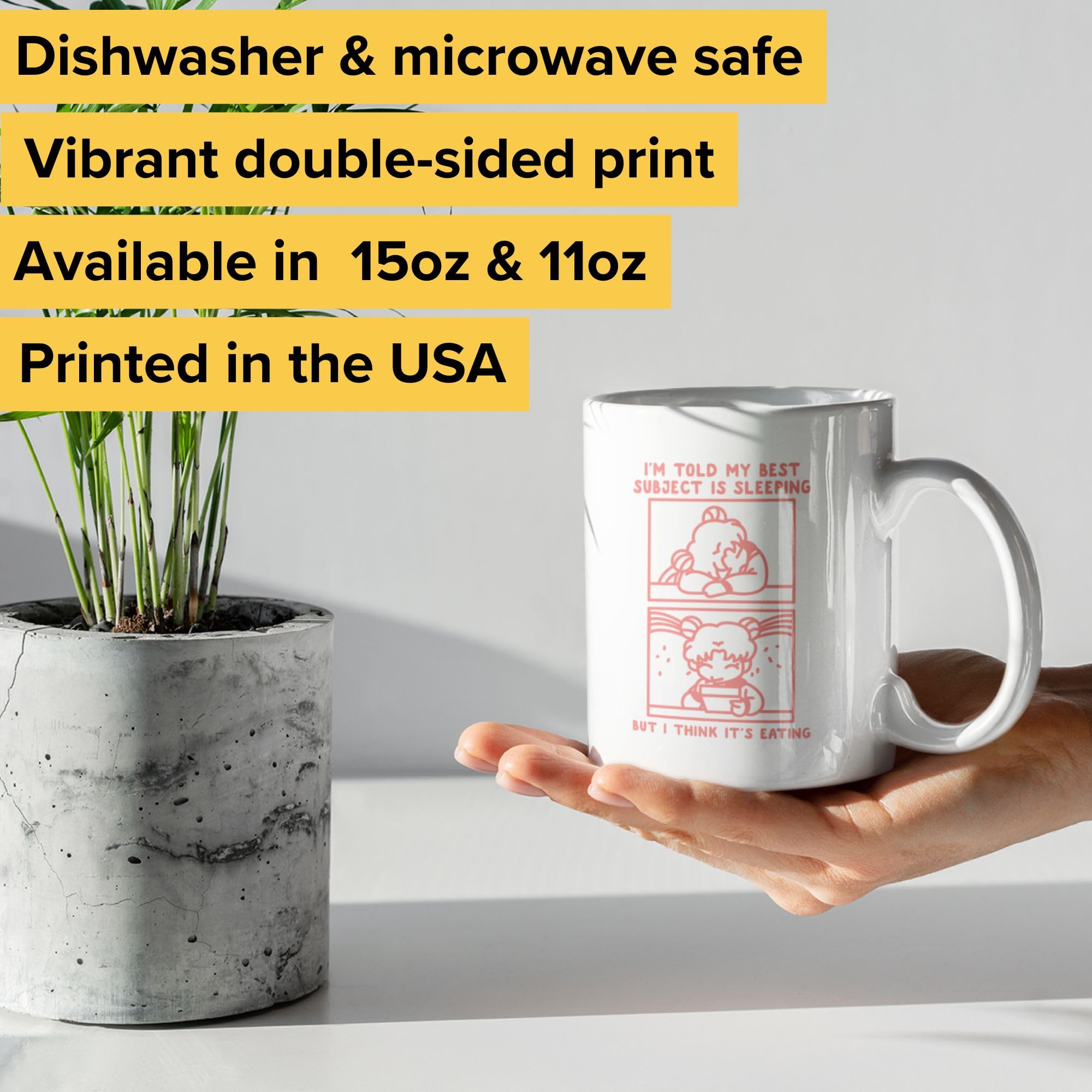 LookHUMAN Funny Anime Coffee Mug - Double-Sided Print 11oz Ceramic Cup with 'My Best Subject Is Sleeping' Design | Unique Gift for Students, Office Workers & Anime Lovers | Perfect for Home, Office & Dorm Use