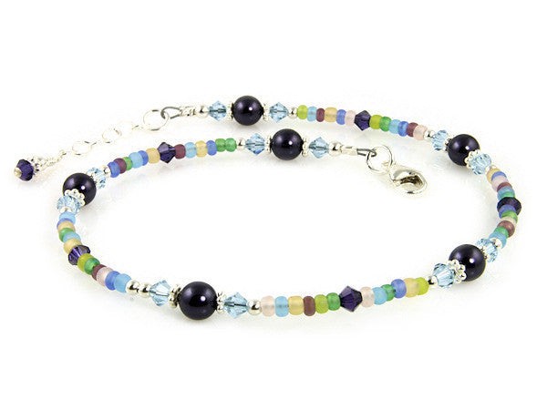 Blue Purple Crystal Beaded Anklet - Elegant Bohemian Ankle Bracelet for Women | Perfect for Summer, Beach, Weddings & Boho Fashion Accessories