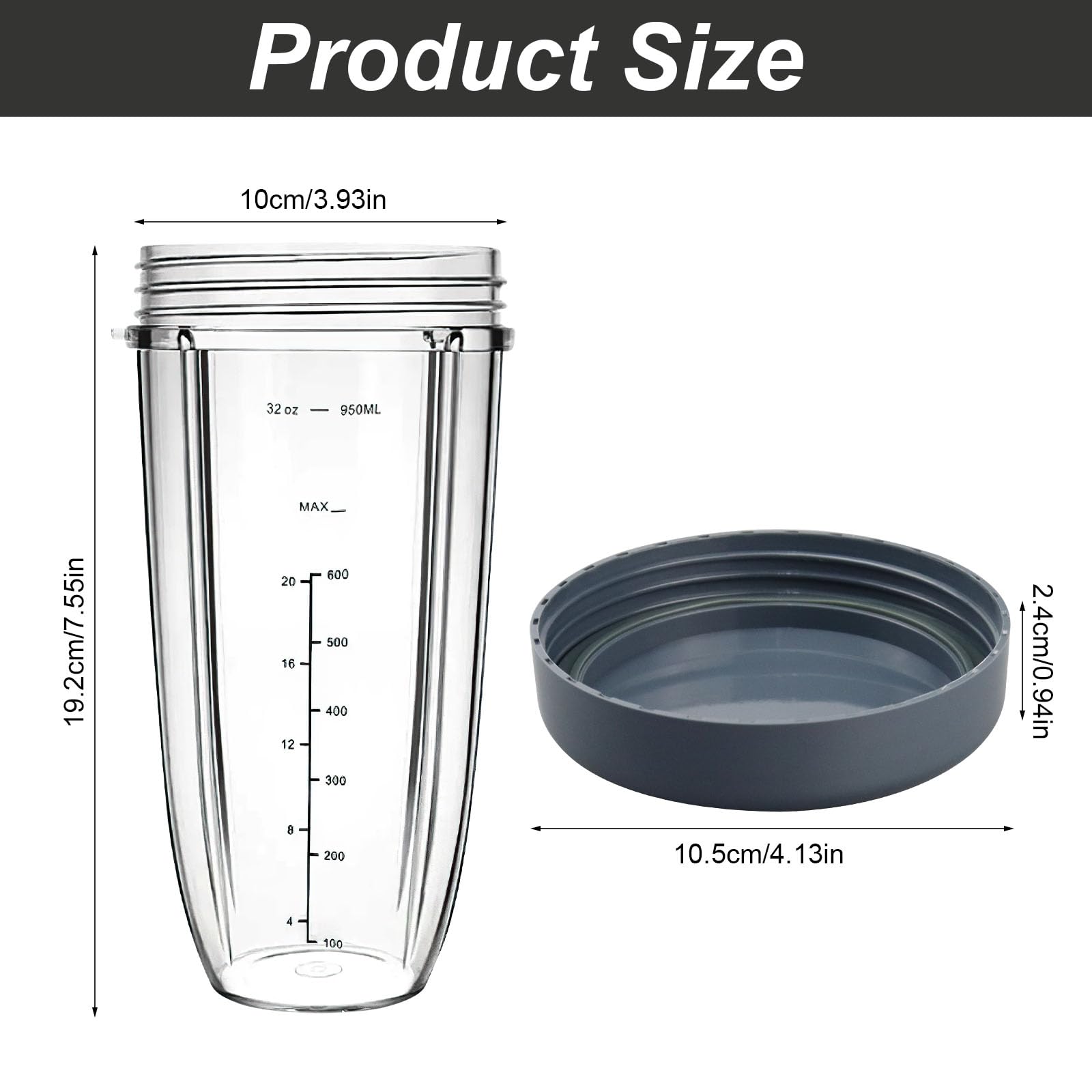 Anevios 32OZ Clear Replacement Cups for NutriBullet 600W & 900W Blenders - Compatible Juicer Cup Parts & Accessories - Perfect for Smoothies, Juicing, and Meal Prep