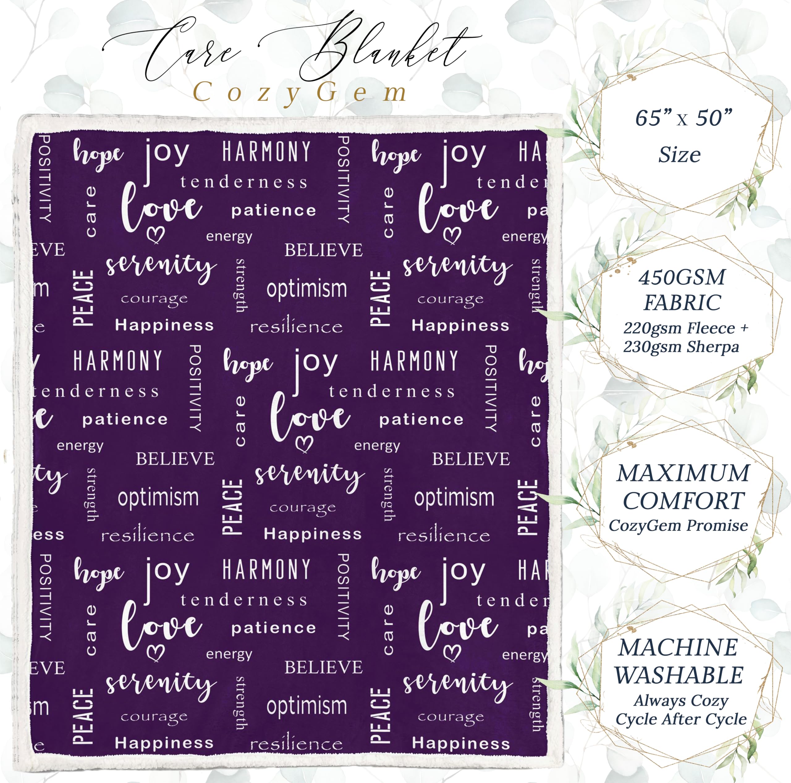 Healing Throw Blanket for Men & Women - Comforting Sympathy Gift for Cancer Patients & Survivors - Soft Chemo Care Hug Blanket in Purple - Perfect for Hospital Recovery, Home Comfort & Emotional Support