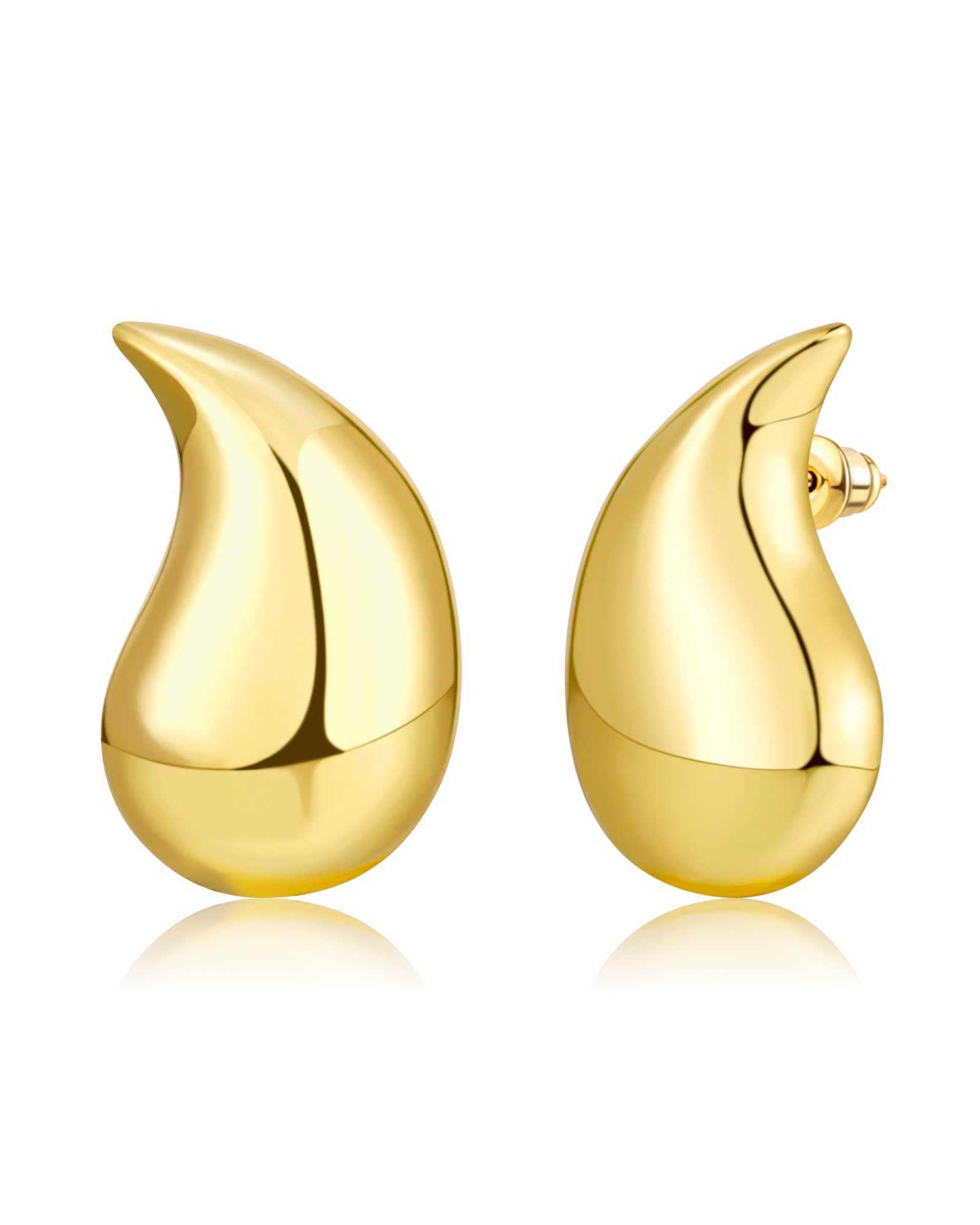 SHOWNII 14K Gold Plated 925 Sterling Silver Teardrop Chunky Hoop Earrings - Lightweight Hypoallergenic Dangle Drop Earrings for Women | Perfect for Parties, Weddings & Everyday Fashion Jewelry