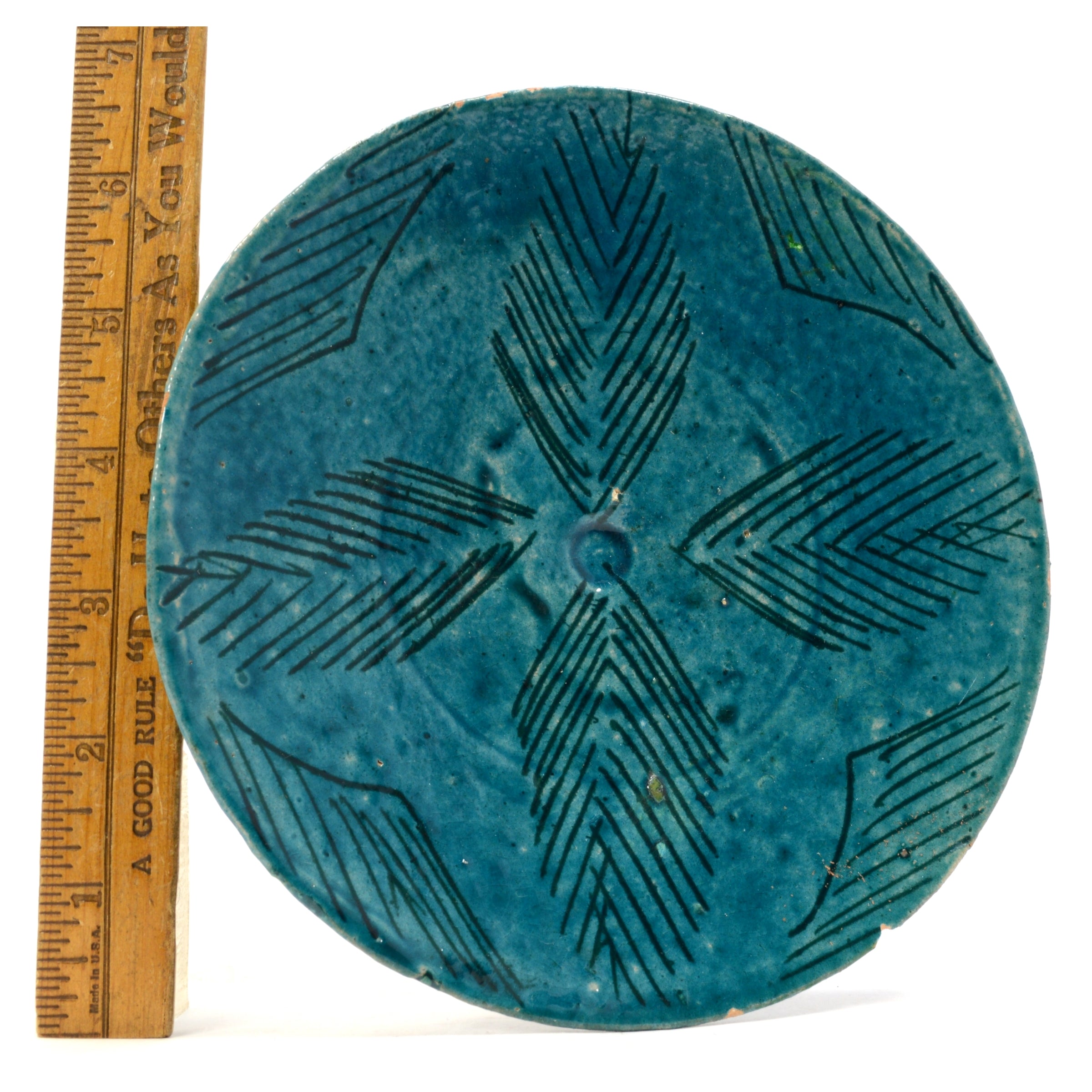 Antique Persian Glazed Pottery Plate - 6 13/16 Inch Turquoise Ceramic Dish, 12th-14th Century - Perfect for Home Decor, Collectibles & Gift Giving