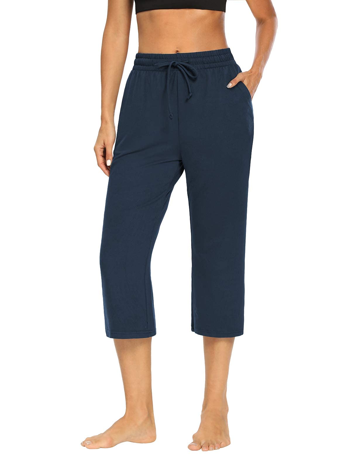 NOAHELLA Women's Capri Yoga Pants with Drawstring - Comfortable Crop Joggers & Lounge Sweatpants for Yoga, Running, Gym - Soft Pajama Pants with Pockets for Women - Perfect for Workout, Travel & Relaxation at Home