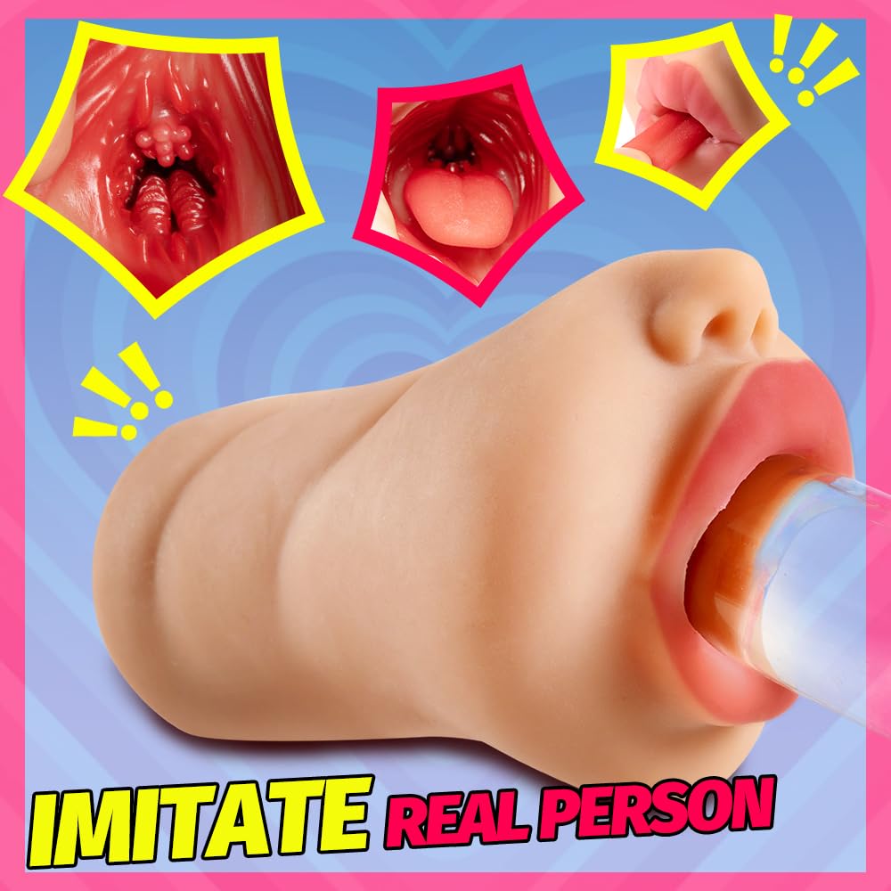 Realistic Mouth Male Masturbator with Teeth & Tongue - Deep Throat Pocket Pussy Blowjob Stroker for Men | Adult Sex Toy for Oral Pleasure & Solo Play (Light Brown) | Perfect for Discreet Masturbation, Couples Play & Enhancing Intimacy