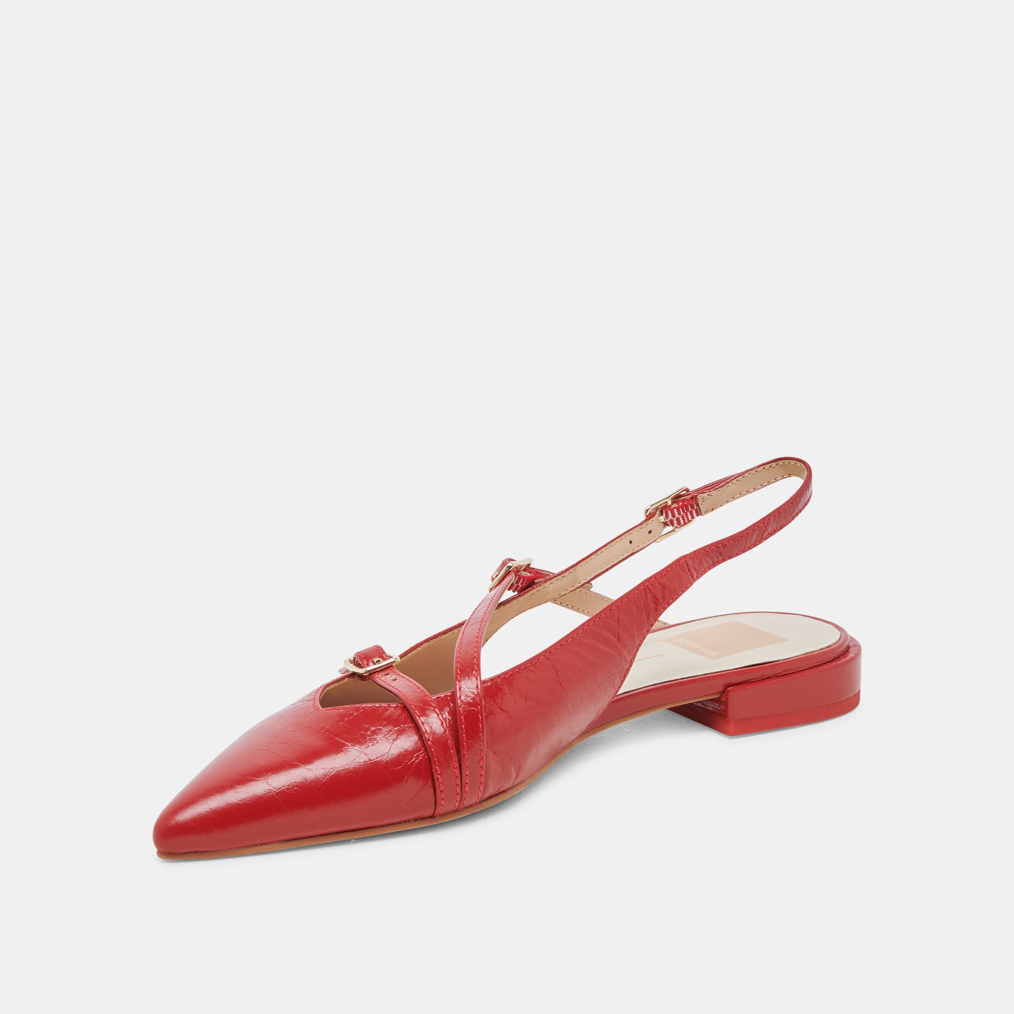 PAMLA Women's Wide Red Crinkle Patent Leather Flats - Comfortable Slip-On Shoes for Work, Office & Casual Wear