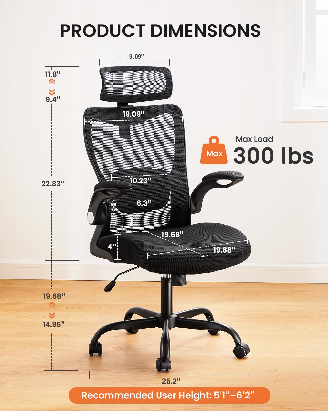 ErGear Ergonomic Office Chair - High Back Mesh Desk Chair with Adjustable Lumbar Support & Headrest, Swivel Computer Chair for Home Office, Gaming, and Work - Perfect for Long Hours Sitting, Back Pain Relief, and Productivity Boost (Black)
