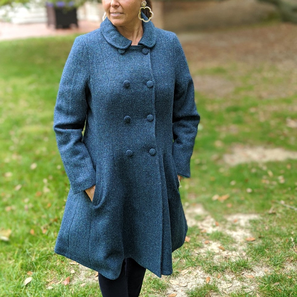Belle Women's Semi Flare Harris Tweed Overcoat Coat - Classic Winter Wool Jacket (3 Color Options) for Office, Dating & Special Occasions
