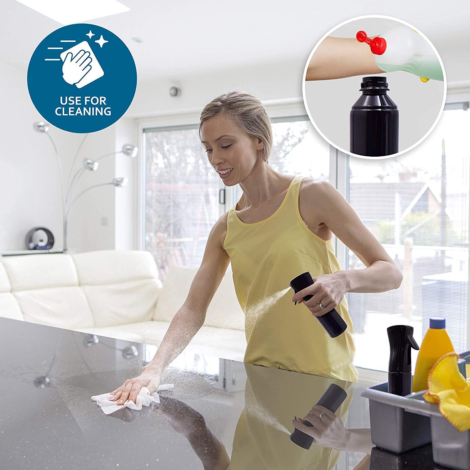 VMITRA 300ml Black Continuous Spray Bottle - Ultra Fine Mist Empty Water Dispenser for Hair Styling, Plants, Cleaning, Salon, Face, Fragrance & Skin Care | Perfect for Home, Garden & Beauty Use