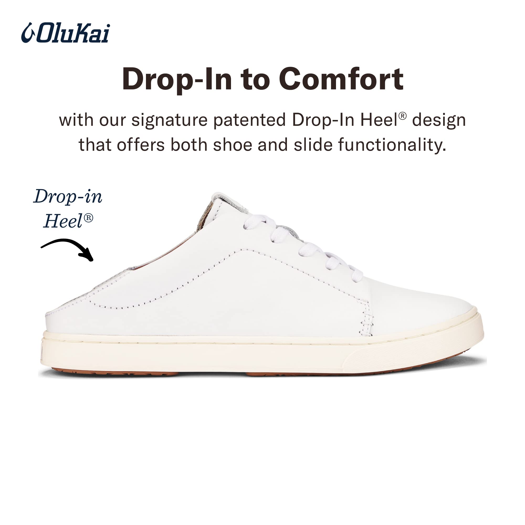 OLUKAI Pehuea Li 'ILI Women's Leather Sneakers - Casual Everyday Shoes with Drop-in Heel, Non-Marking Rubber Outsole for All-Day Comfort | Perfect for Walking, Travel & Office Wear