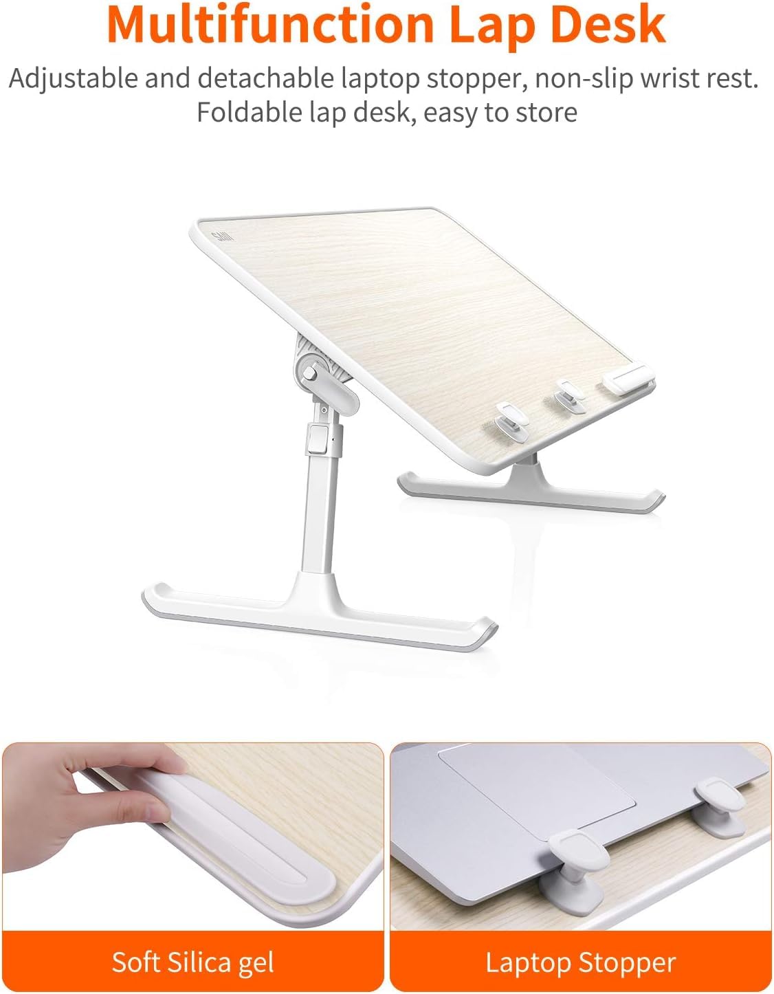 SAIJI Adjustable Laptop Desk for Bed - Foldable Lap Table for Eating, Writing & Working on Sofa, Couch or Bed (23.6 x 13 Inches, Teak Wood) - Perfect Home Office & Entertainment Solution