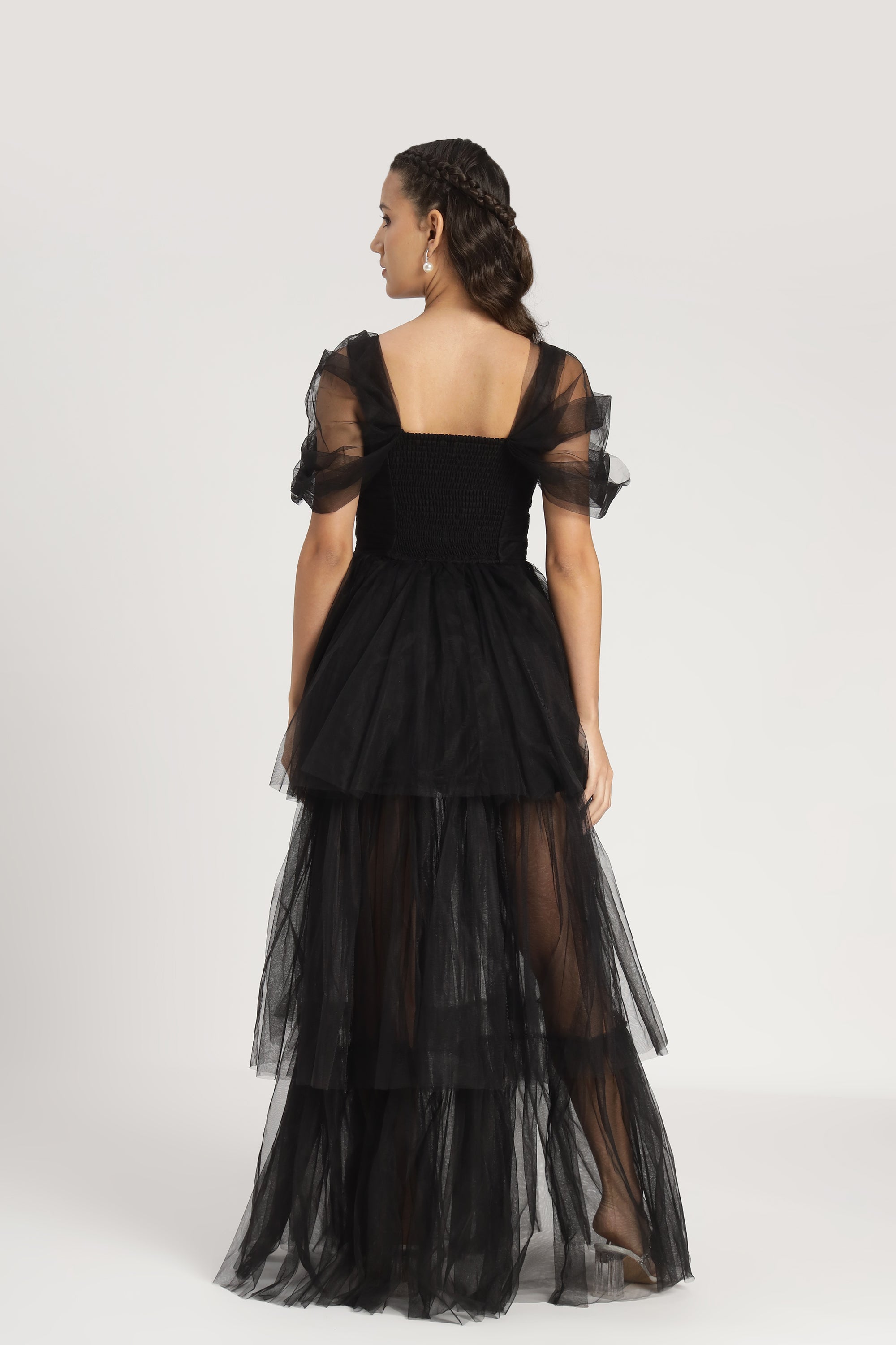 Elegant Black Off Shoulder Tulle Maxi Dress for Women - Perfect for Weddings, Parties & Special Occasions