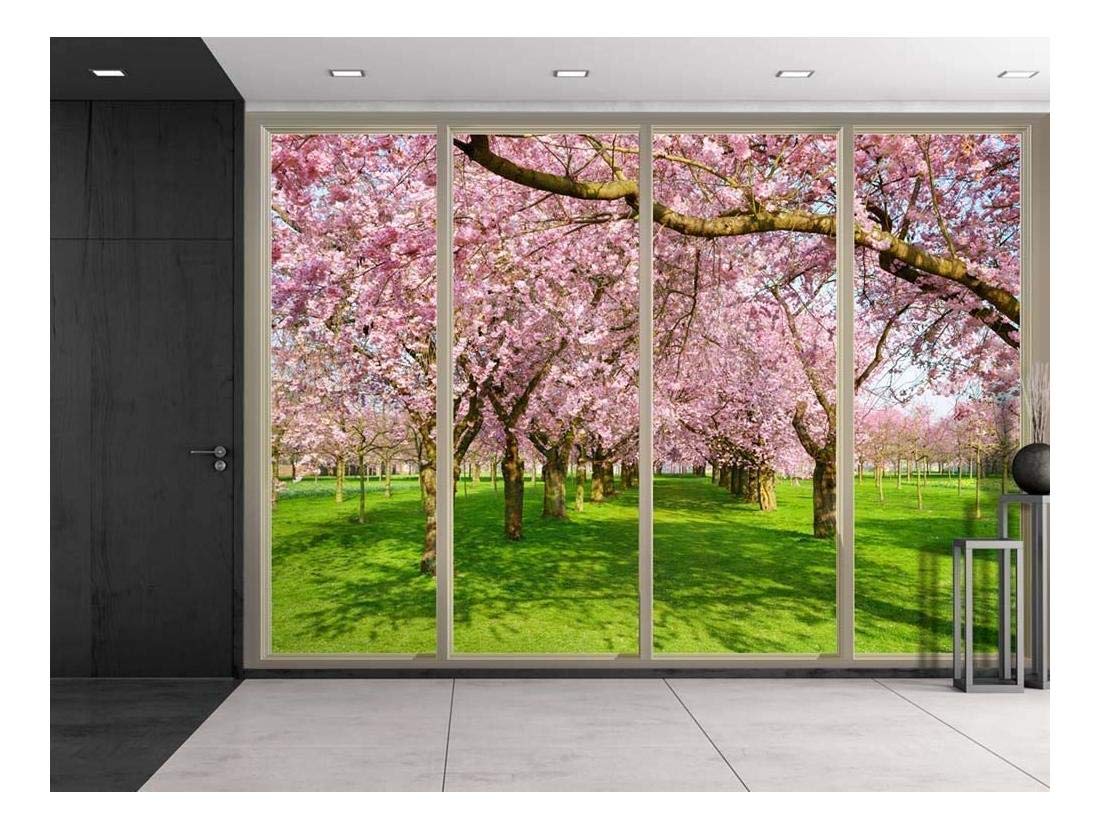 Wall26 - Pink Cherry Blossom Tree Landscape Peel & Stick Wall Mural - 66x96 Inch Removable Wallpaper for Bedroom, Living Room, Nursery Decor - Nature Inspired Home Wall Art for Spring Aesthetic